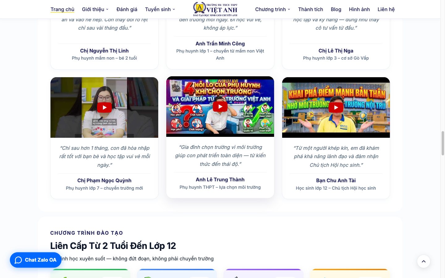 Điểm nhấn giao diện 3 website Trường Việt Anh - Website tuyển sinh cho hệ thống trường liên cấp