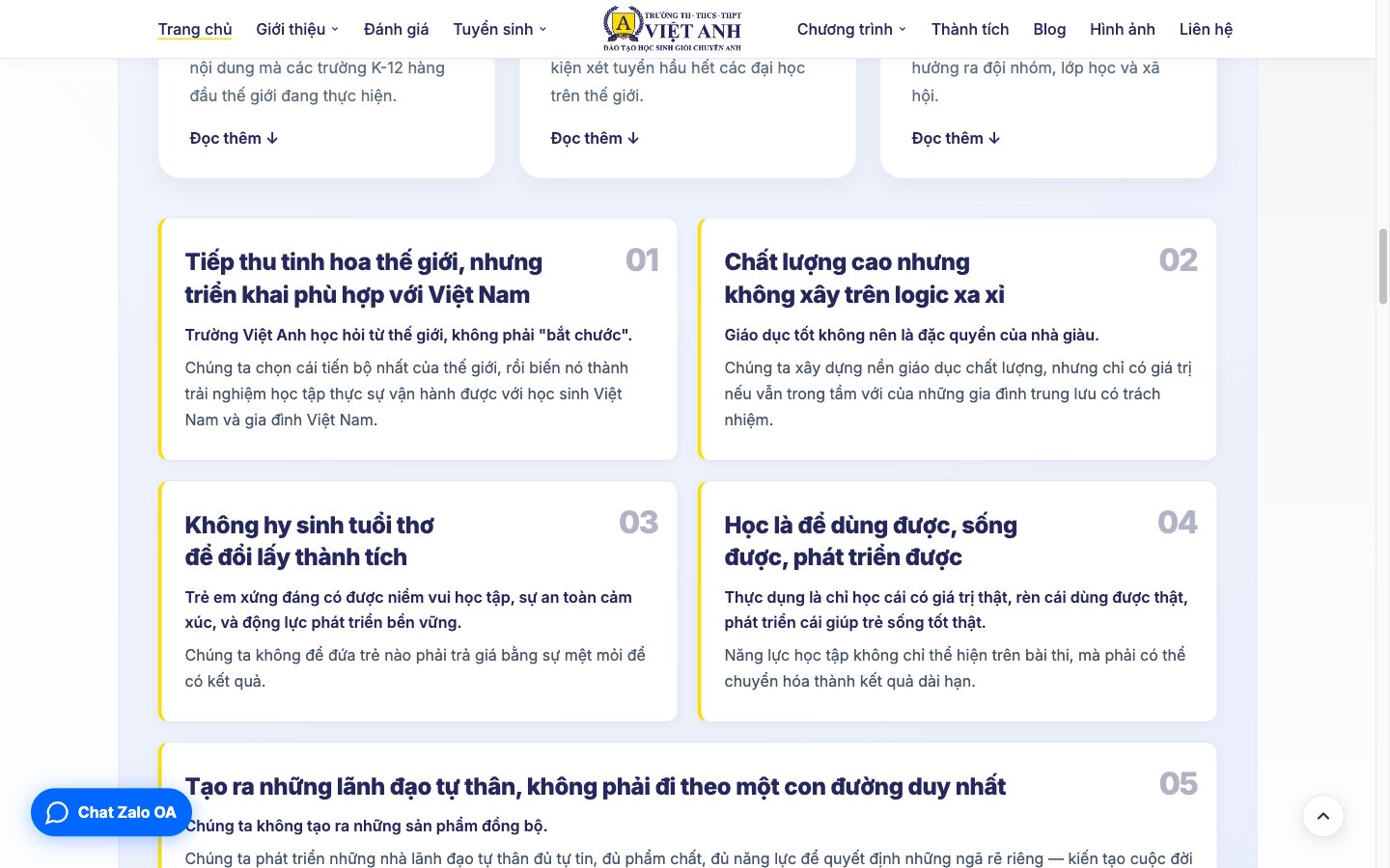 Trang 2 website Trường Việt Anh - Website tuyển sinh cho hệ thống trường liên cấp