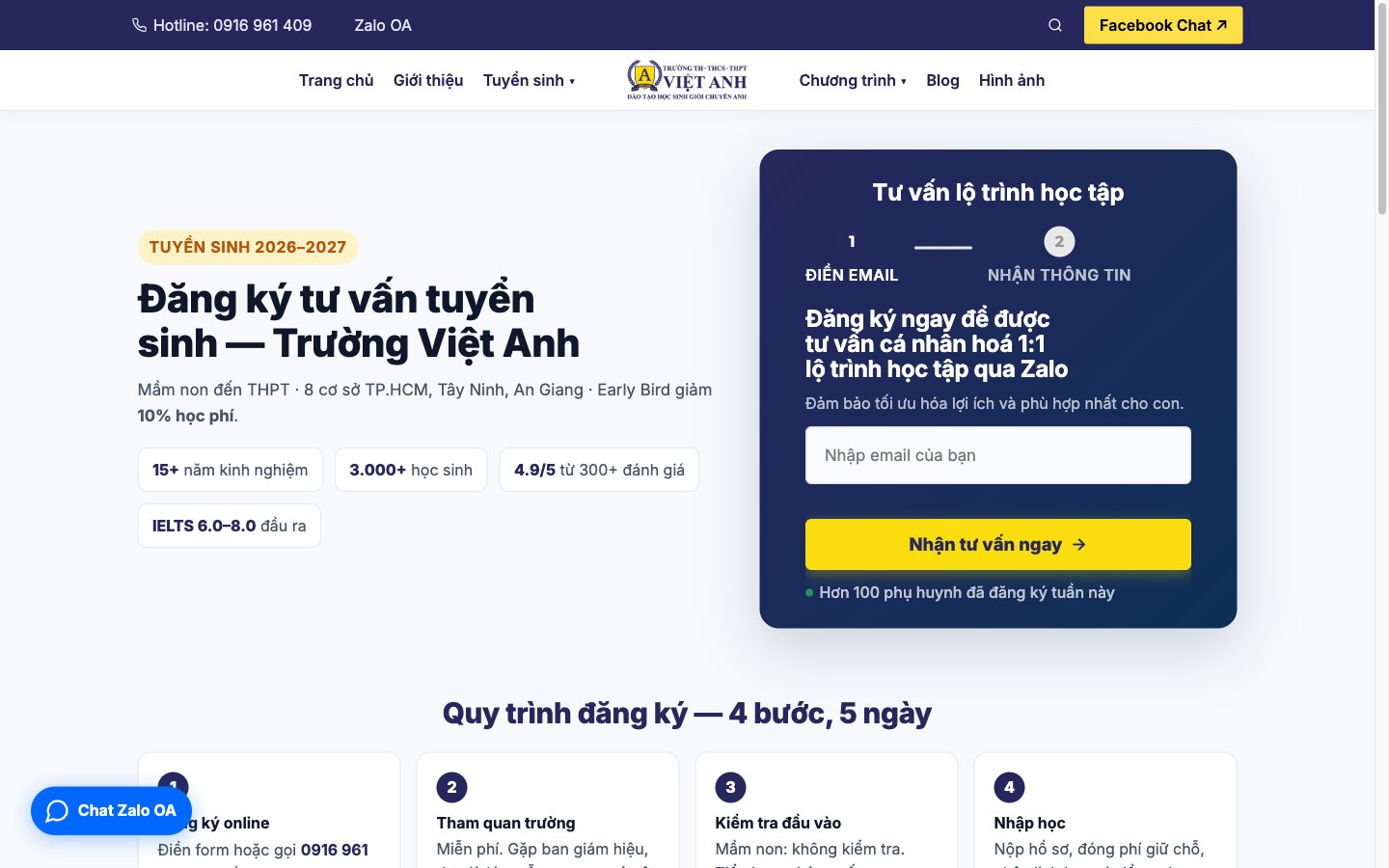 Trang 4 website Trường Việt Anh - Website tuyển sinh cho hệ thống trường liên cấp