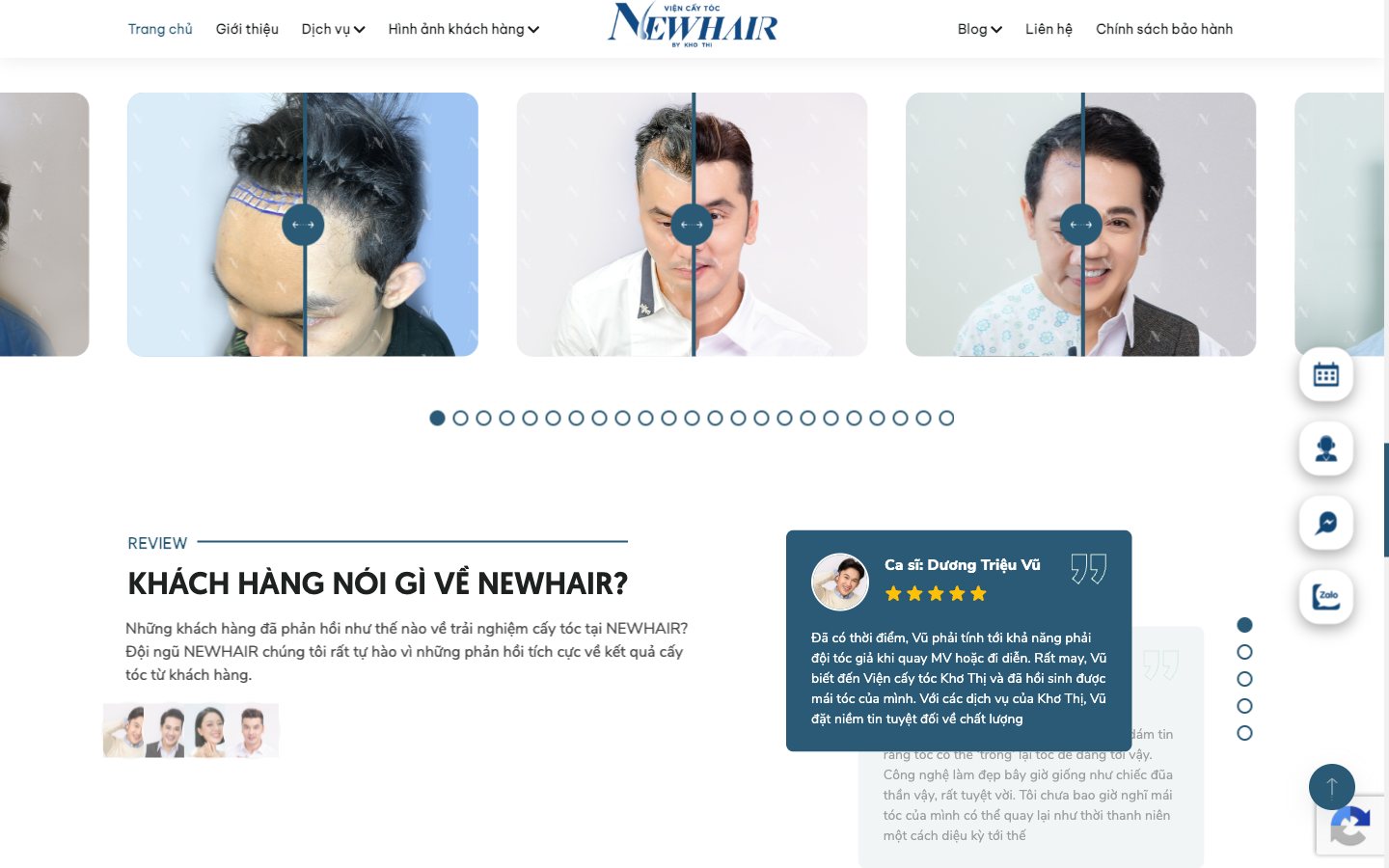 Điểm nhấn giao diện 3 website NewHair by Khơ Thị - Website viện cấy tóc tự thân