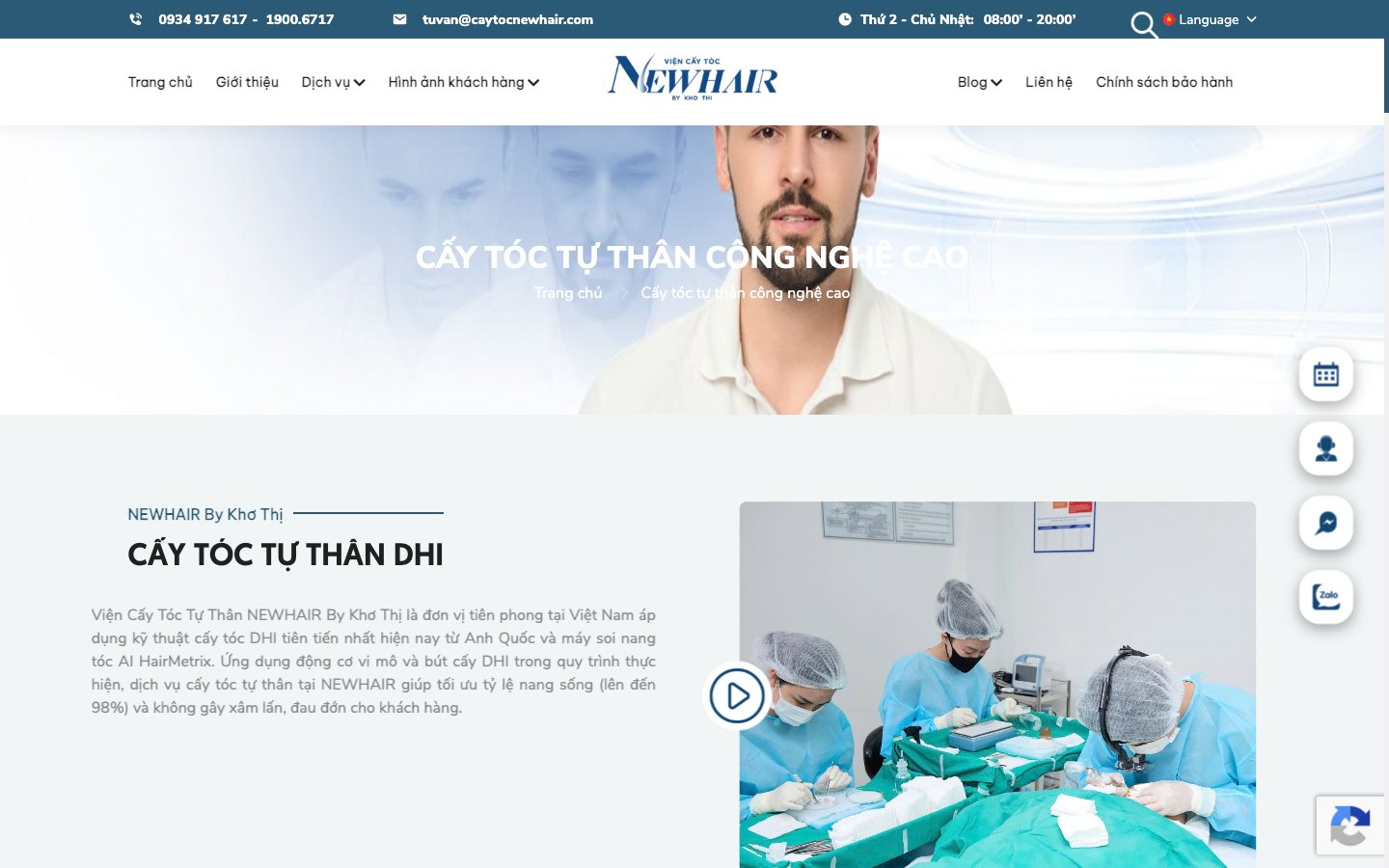 Điểm nhấn giao diện 4 website NewHair by Khơ Thị - Website viện cấy tóc tự thân