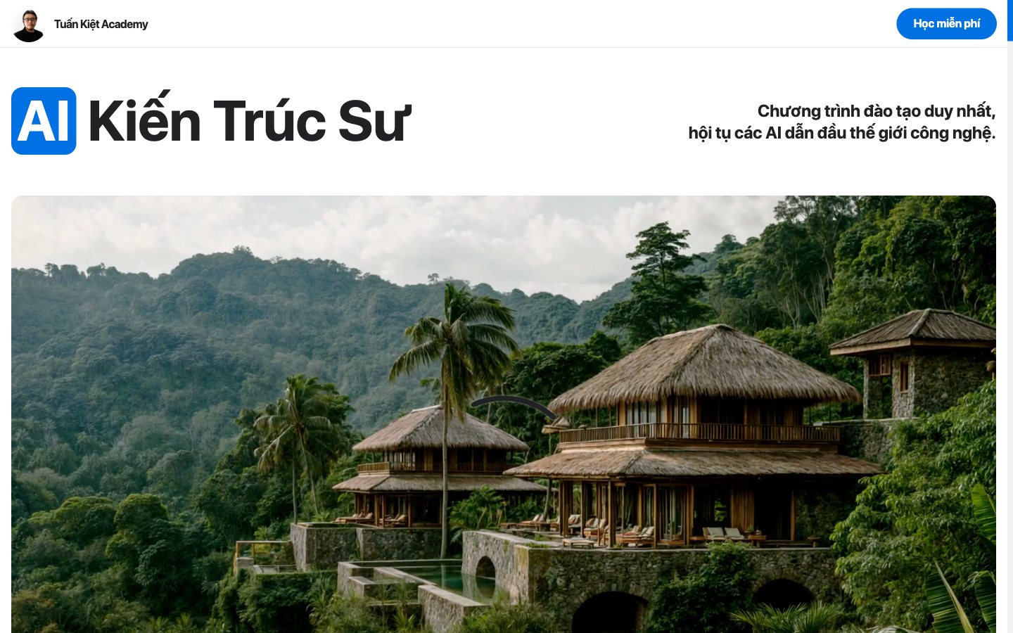 Điểm nhấn giao diện 1 website Tuấn Kiệt Academy - Website khoá học AI cho kiến trúc sư