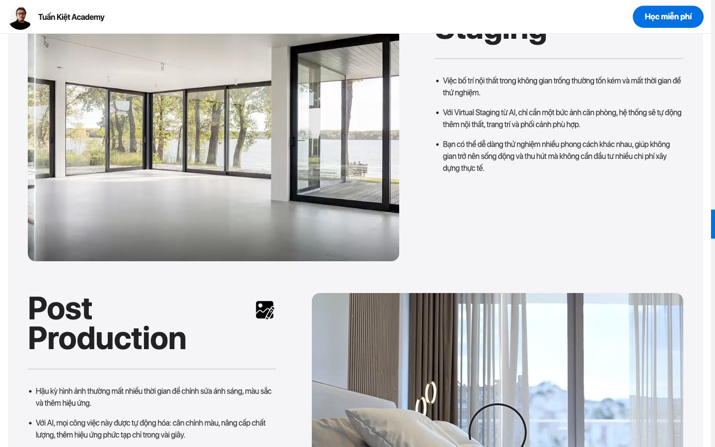 Trang 3 website Tuấn Kiệt Academy - Website khoá học AI cho kiến trúc sư
