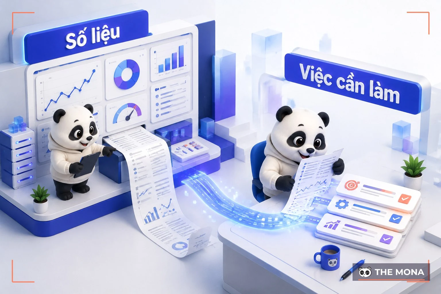 Gấu MONA đọc bảng số liệu dài từ phần mềm rồi xếp lại thành danh sách việc cần làm