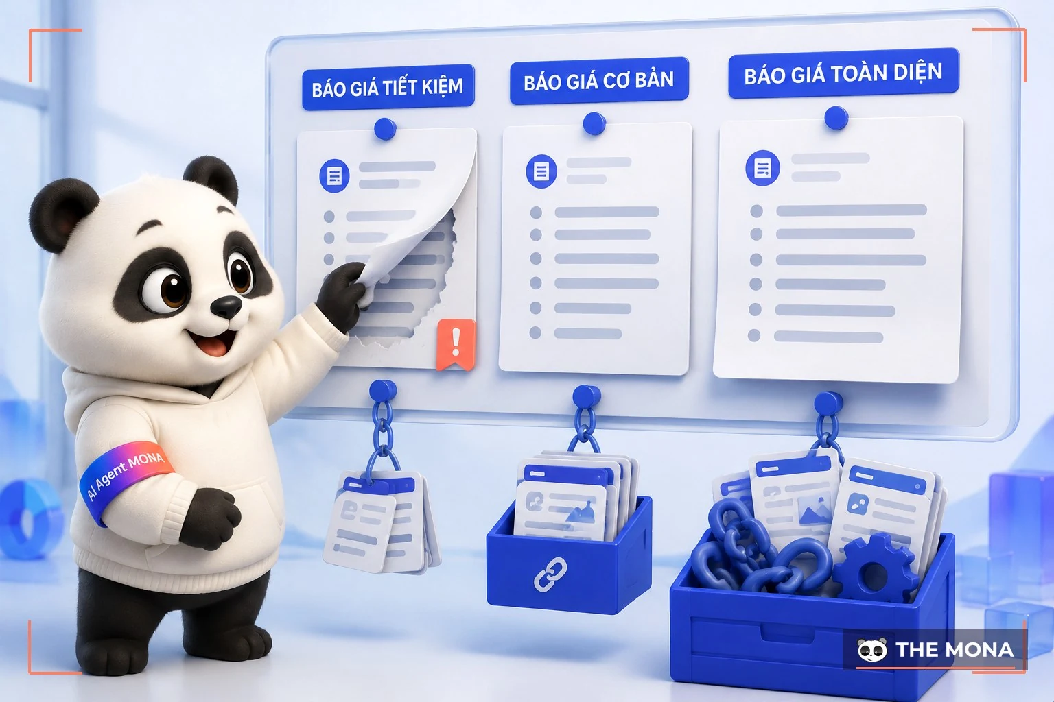 Gấu MONA lật góc bảng báo giá rẻ nhất để lộ phần việc bị cắt xén giấu bên dưới ba bảng giá