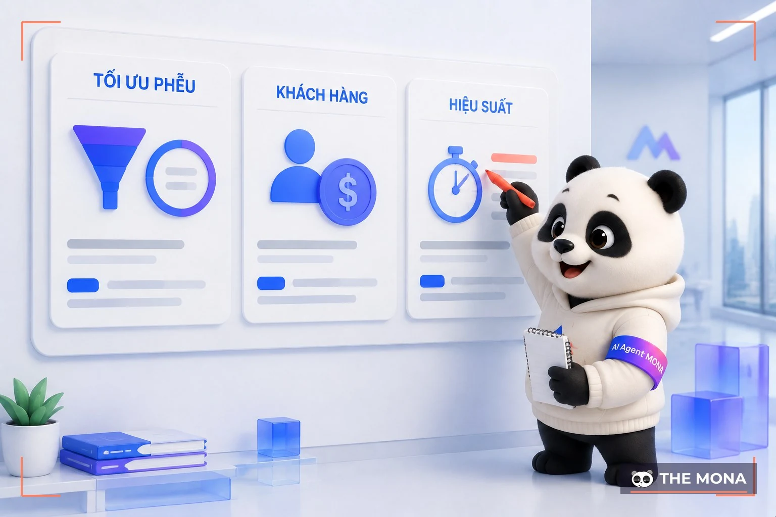 Gấu MONA theo dõi ba chỉ số sức khoẻ phễu gồm tỷ lệ qua tầng, chi phí mỗi lead và phút phản hồi