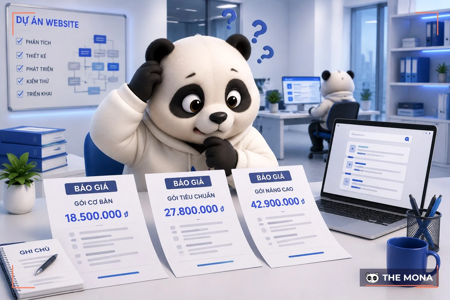 Gấu chủ doanh nghiệp hoang mang cầm ba tờ báo giá SEO chênh lệch