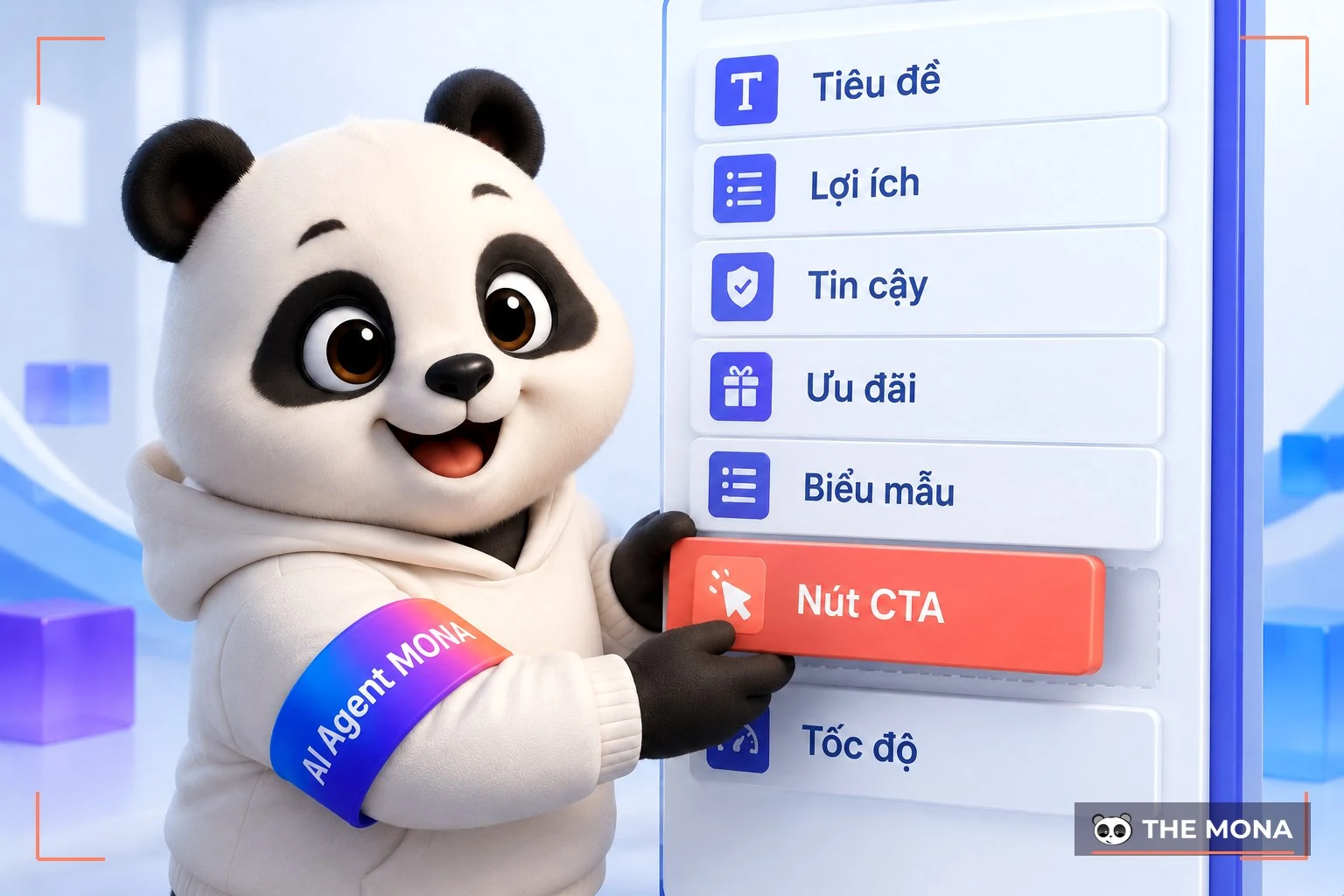 Gấu MONA ráp khối nút CTA vào bảy khối của một trang đích