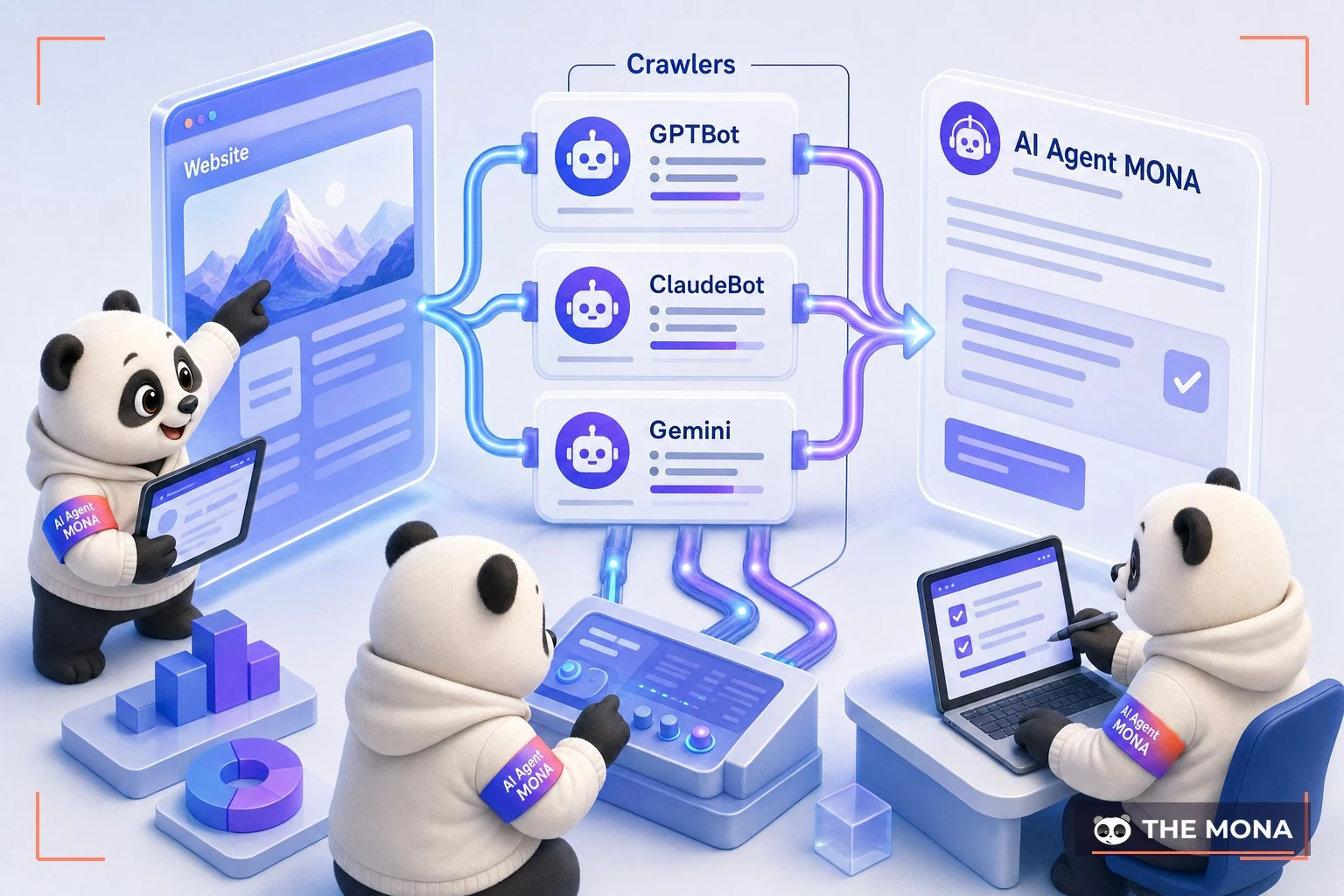 gấu MONA minh hoạ cách bot AI đọc nội dung website