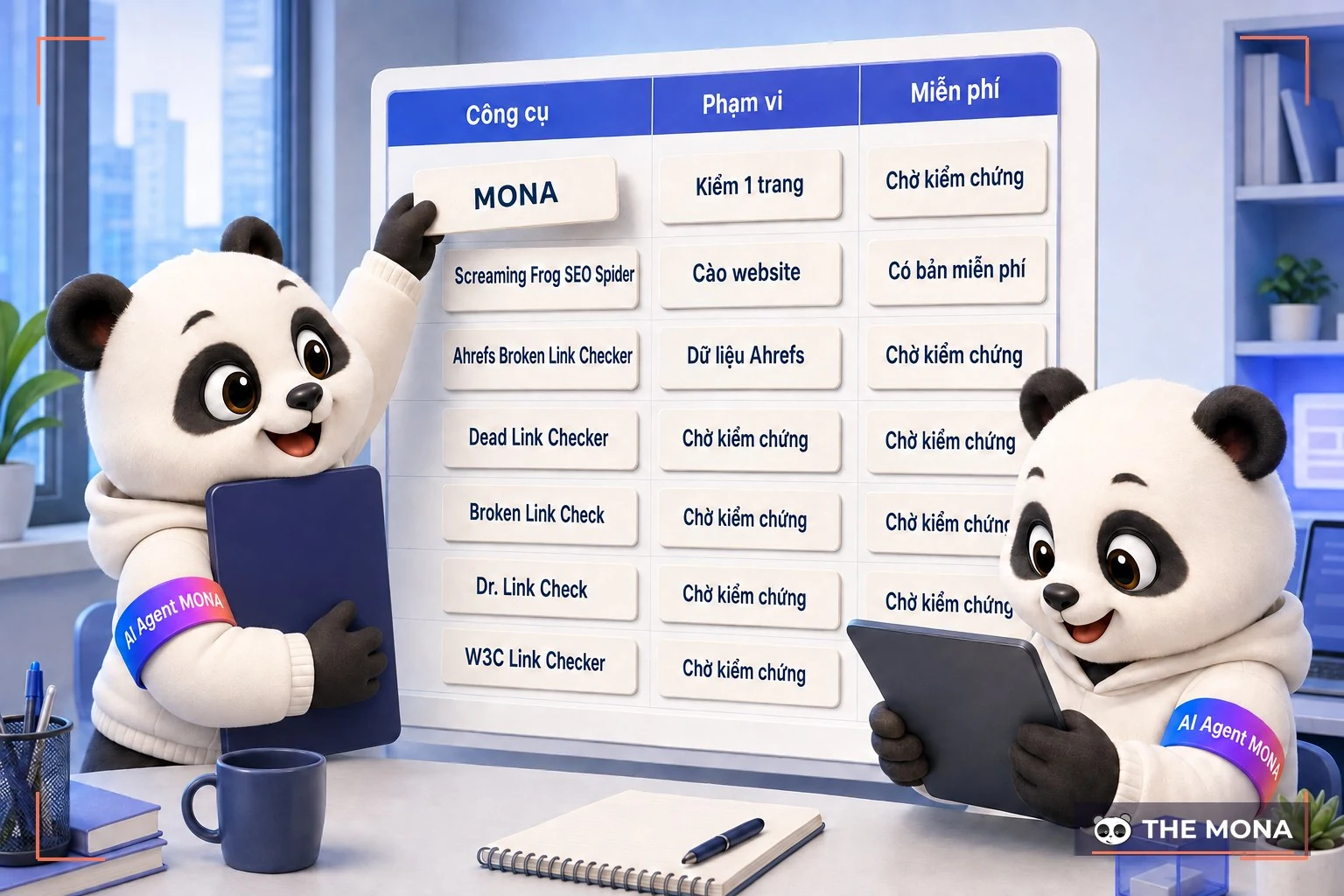 Gấu MONA phân loại bảy công cụ theo phạm vi kiểm liên kết