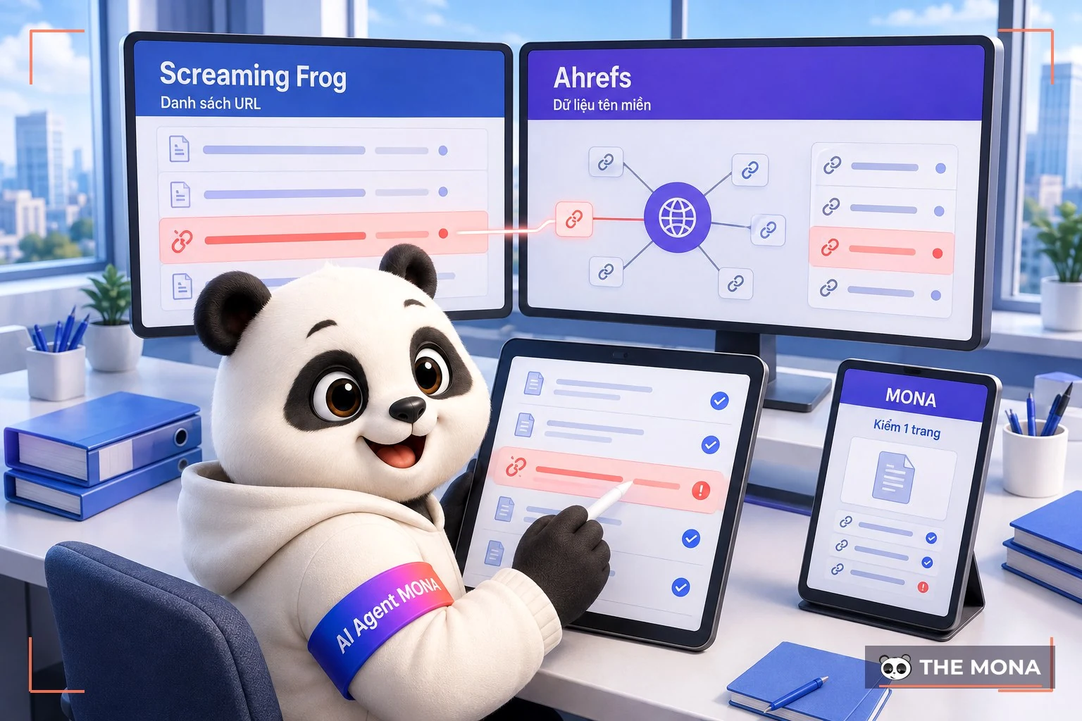 Gấu MONA đối chiếu URL từ Screaming Frog và dữ liệu Ahrefs