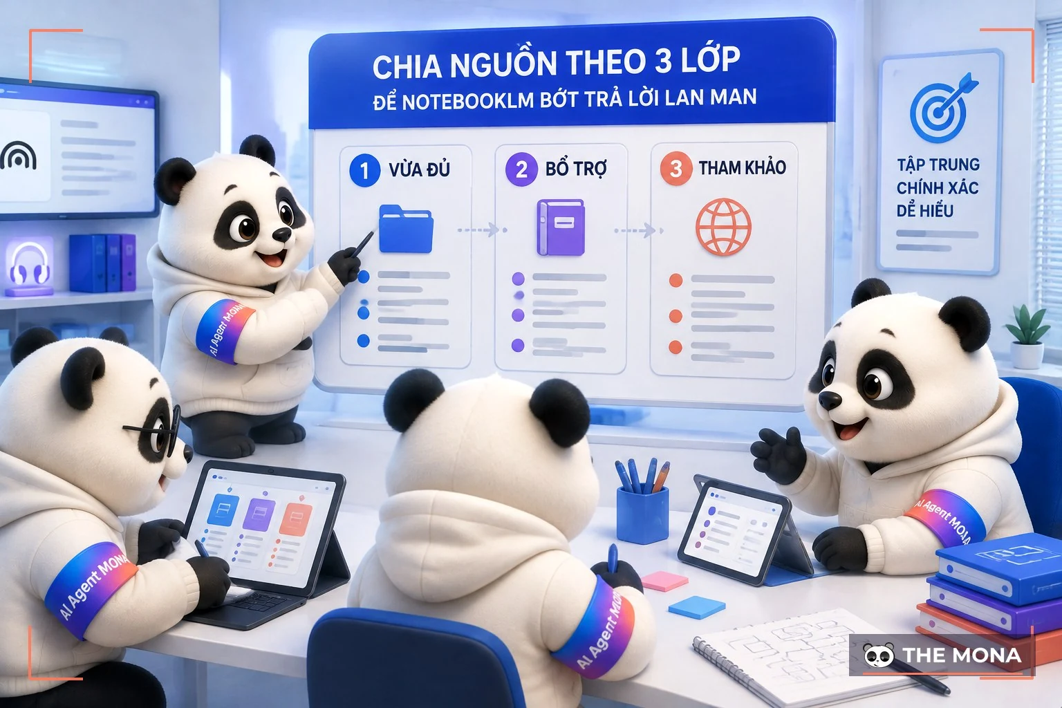 Đội gấu MONA đang thực hiện chia nguồn theo 3 lớp để notebooklm bớt trả lời lan man trong bối cảnh làm việc thực tế
