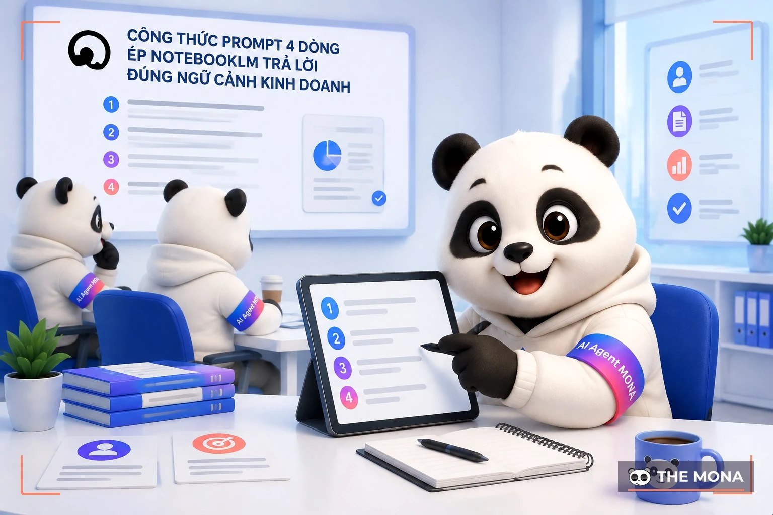 Đội gấu MONA đang thực hiện công thức prompt 4 dòng ép notebooklm trả lời đúng ngữ cảnh kinh doanh trong bối cảnh làm việc thực tế