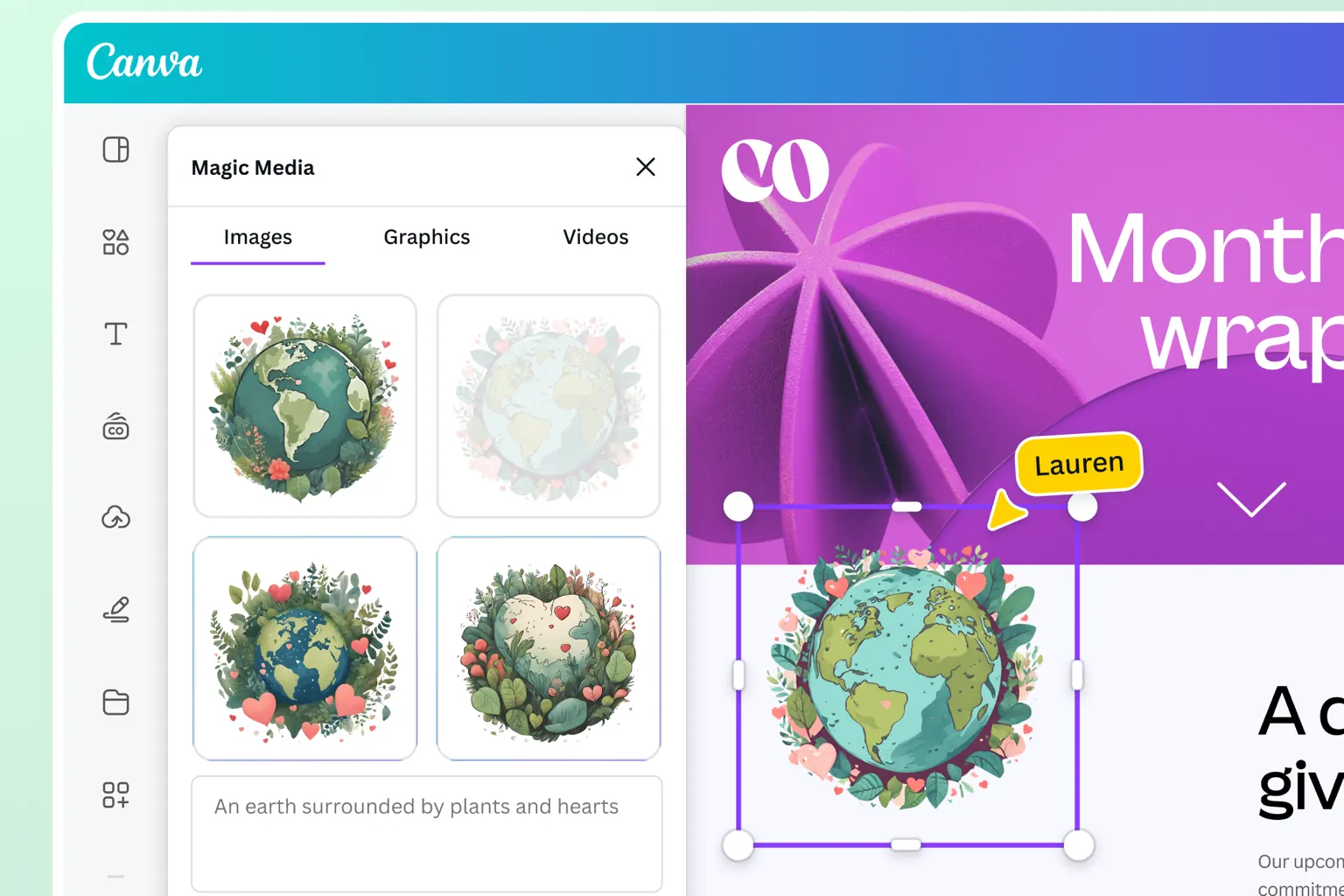Giao diện Magic Media bên trong trình biên tập Canva