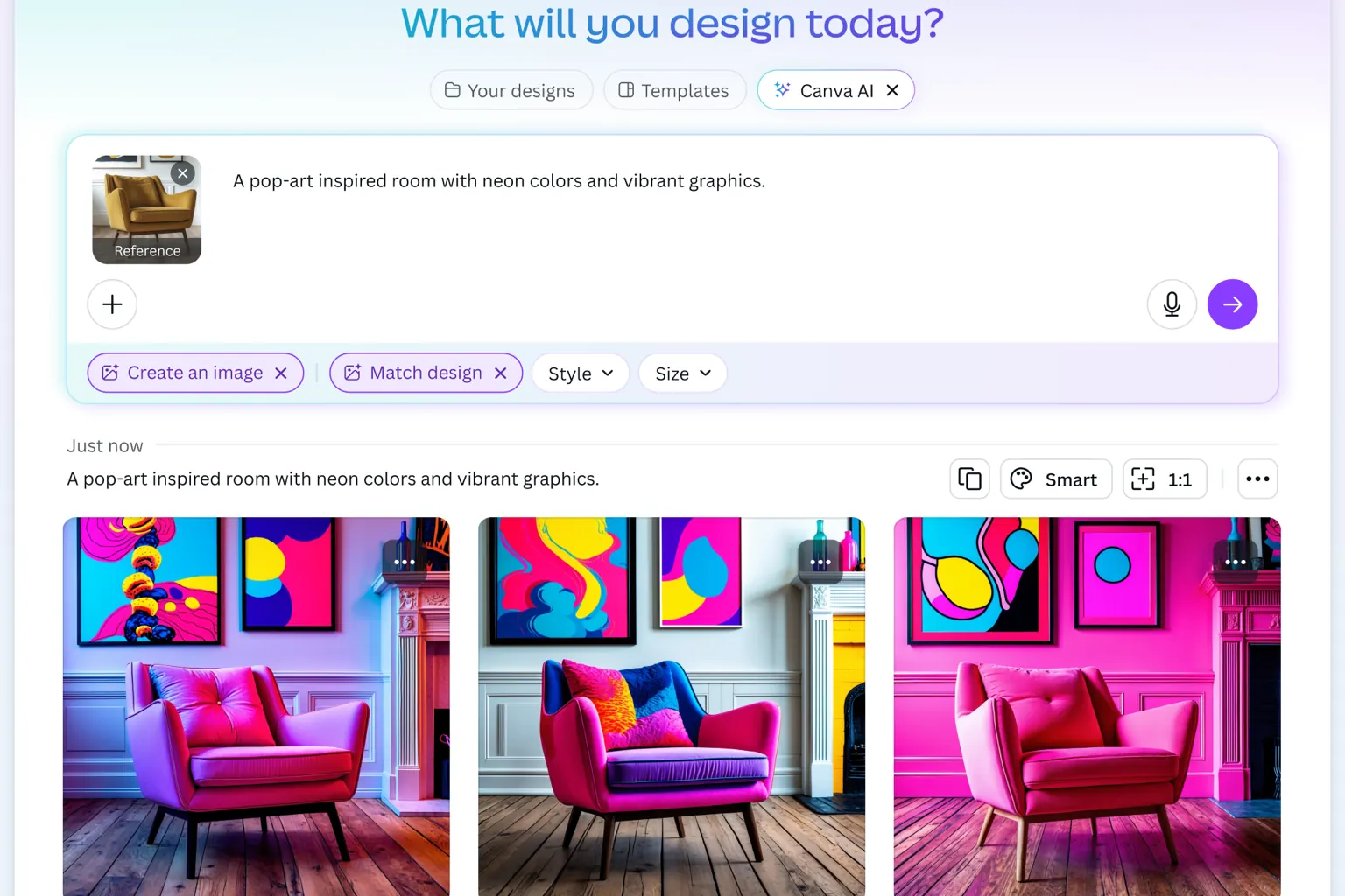 Giao diện Canva AI nhận prompt và tạo nhiều biến thể