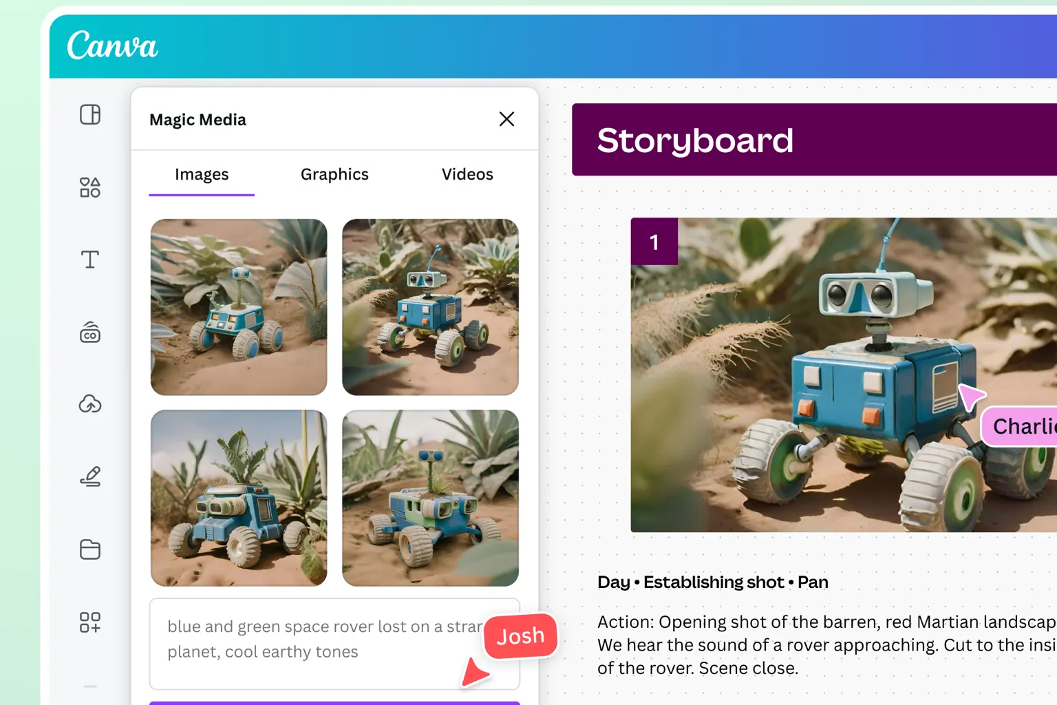 Giao diện Magic Media sinh hình và storyboard trên Canva