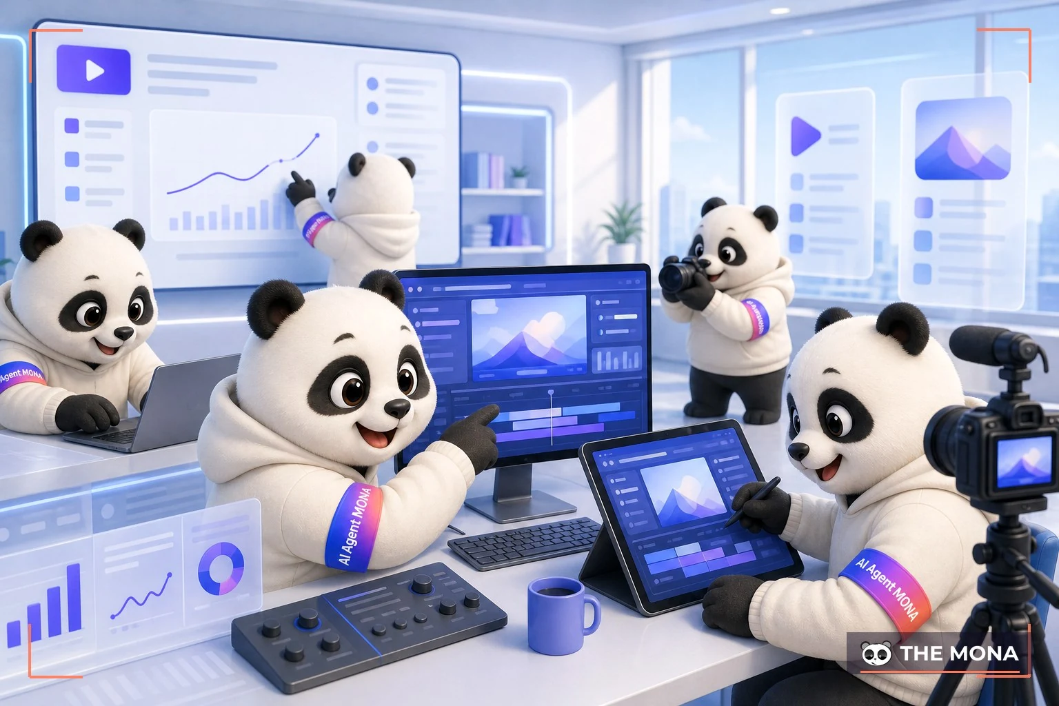 Đội gấu MONA đang thực hiện khám phá tiềm năng marketing với capcut ai trong bối cảnh làm việc thực tế
