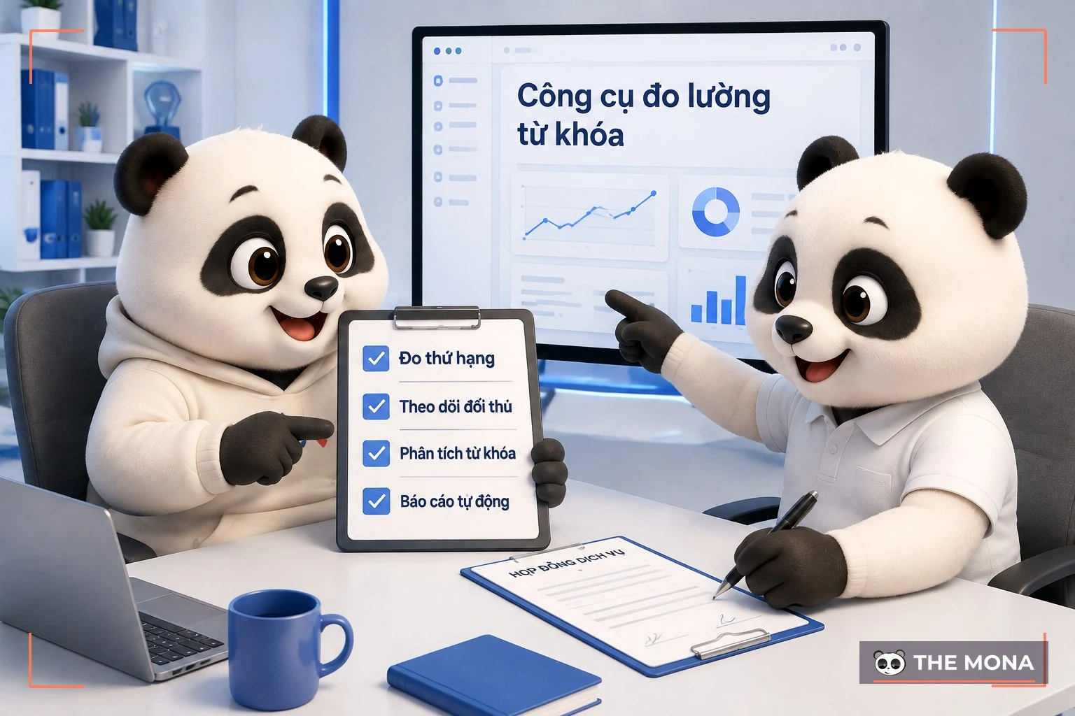 Gấu khách cầm checklist bốn câu hỏi khi ký hợp đồng SEO