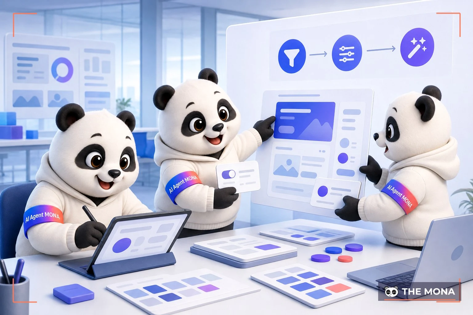 Đội gấu MONA đang thực hiện tạo bộ lọc riêng cách tạo dấu ấn thương hiệu với chỉ 3 bước trong bối cảnh làm việc thực tế