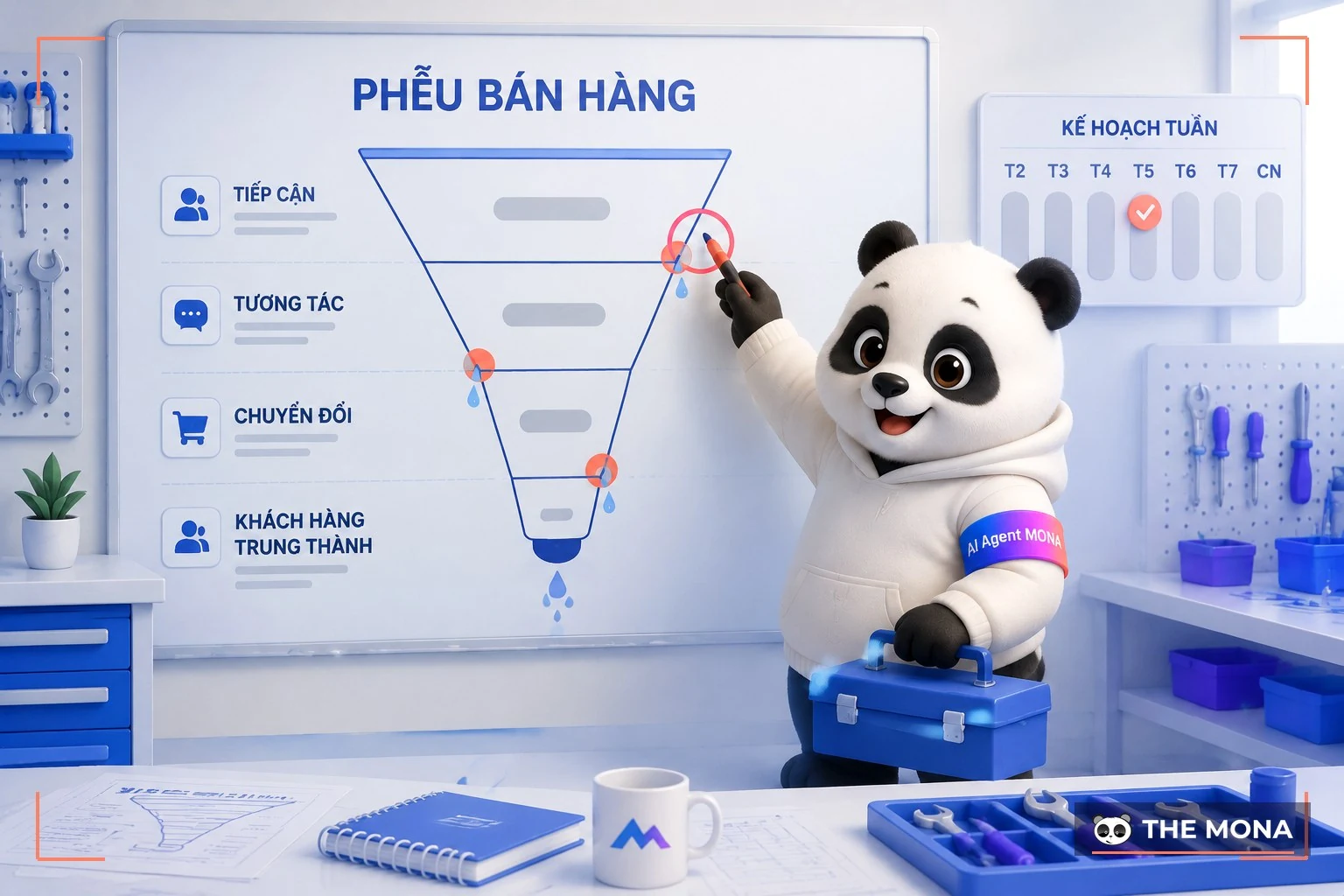 Gấu MONA khoanh tròn một lỗ rò lớn nhất trên sơ đồ phễu để vá trước trong kế hoạch tuần này