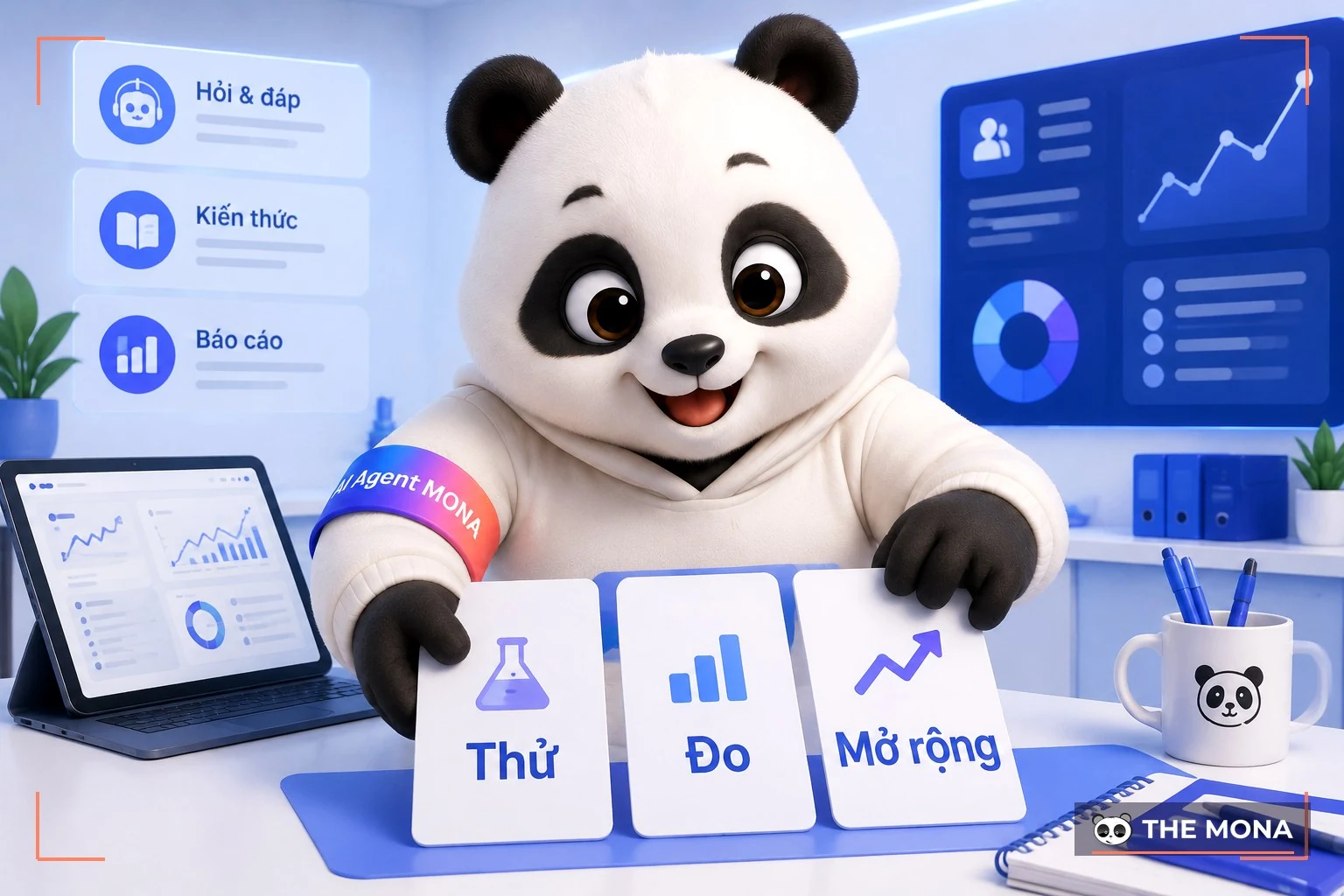 Gấu MONA xếp ba thẻ thử, đo, mở rộng theo vòng đời chiến dịch