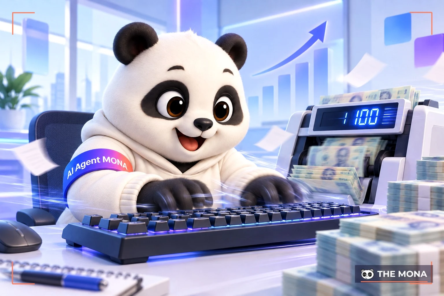 Gấu dev MONA code Clerk trong khi máy đếm tiền chạy