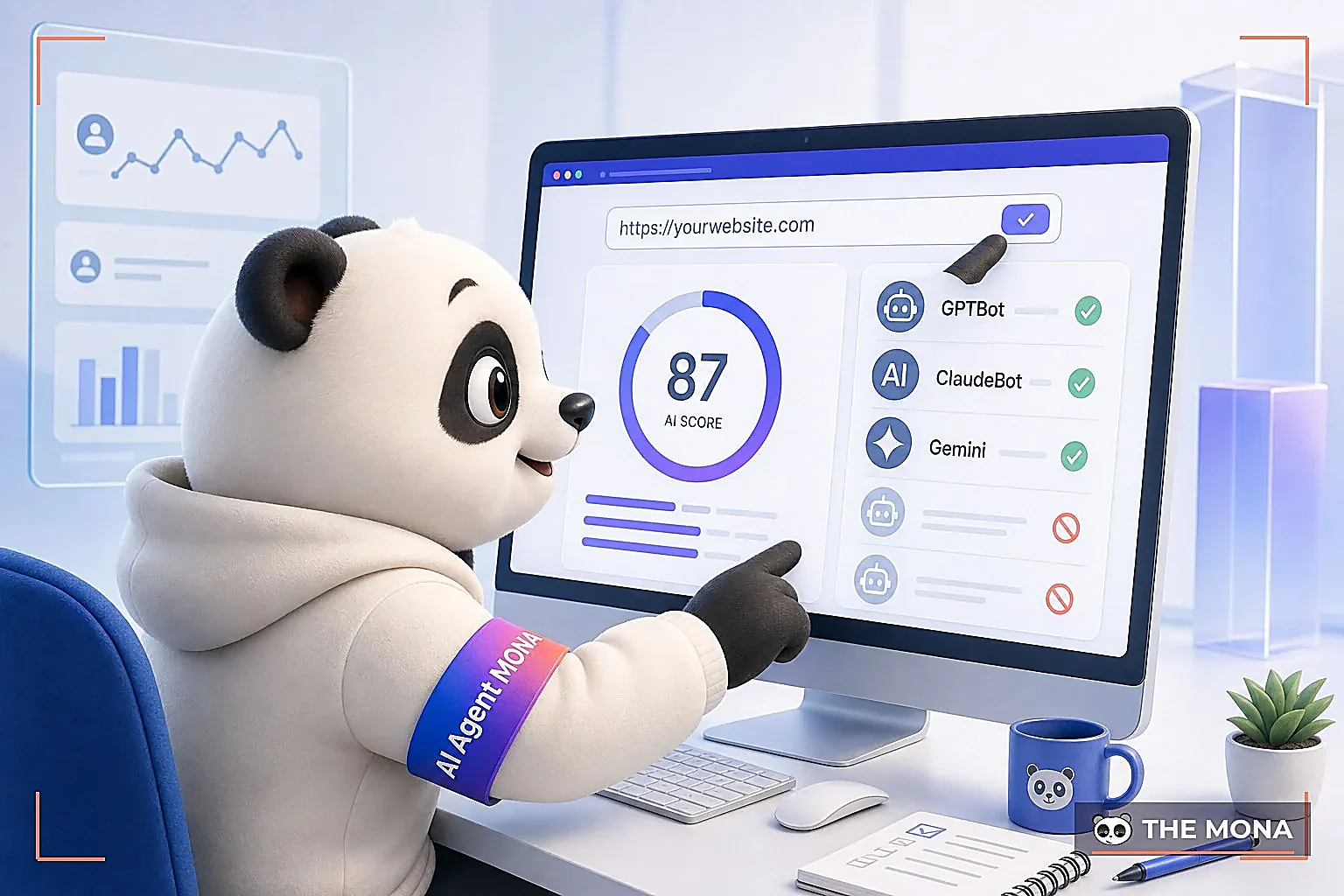 gấu MONA dùng công cụ kiểm tra website với AI của MONA