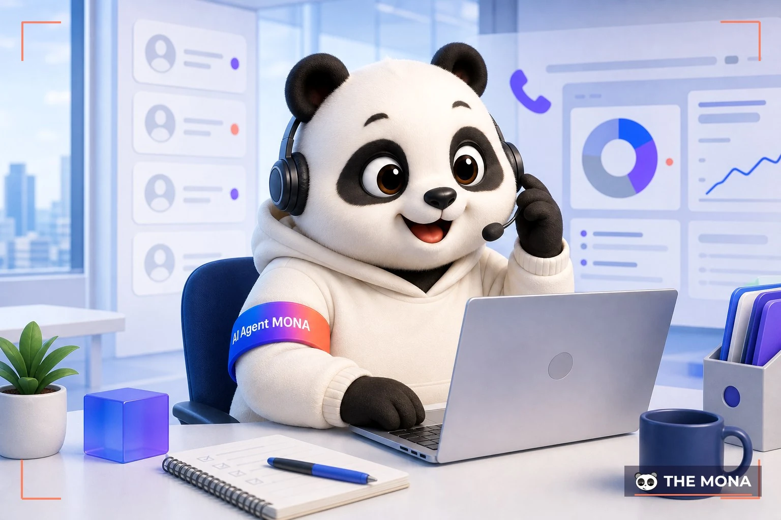 Đội gấu MONA đang thực hiện đội ngũ kinh doanh đang gọi điện cho ai trong bối cảnh làm việc thực tế