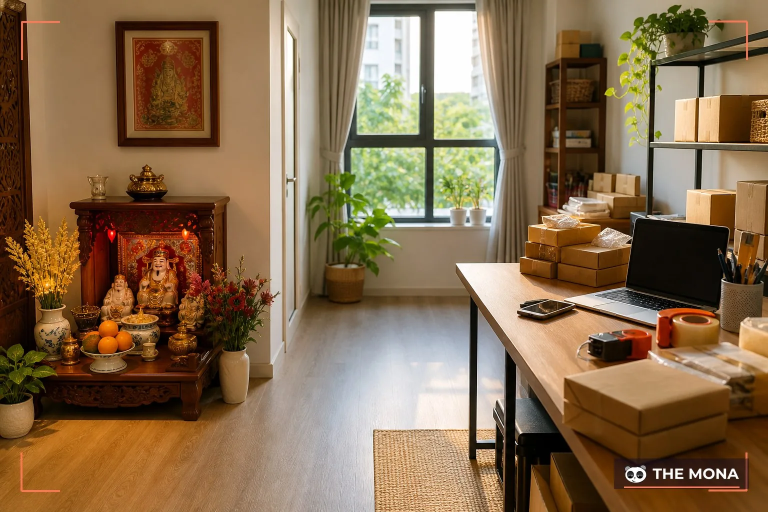 Góc cúng Thần Tài an toàn trong không gian vận hành shop online
