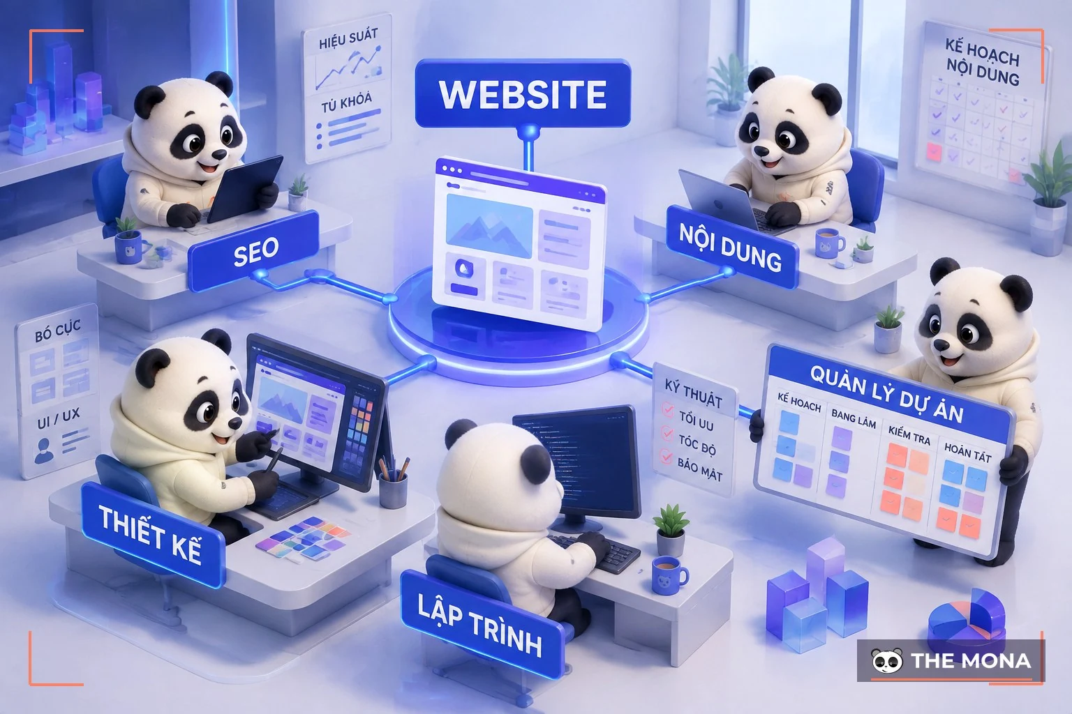 Đội gấu MONA năm vai trò cùng vận hành một dự án SEO