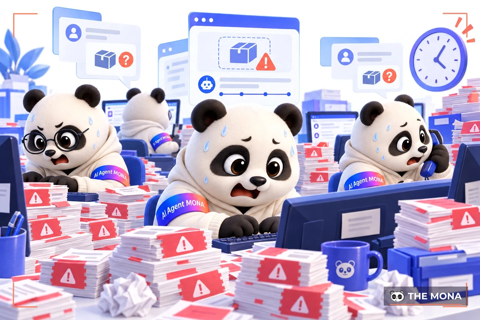 đội gấu mona mệt mỏi trả lời tin nhắn khách