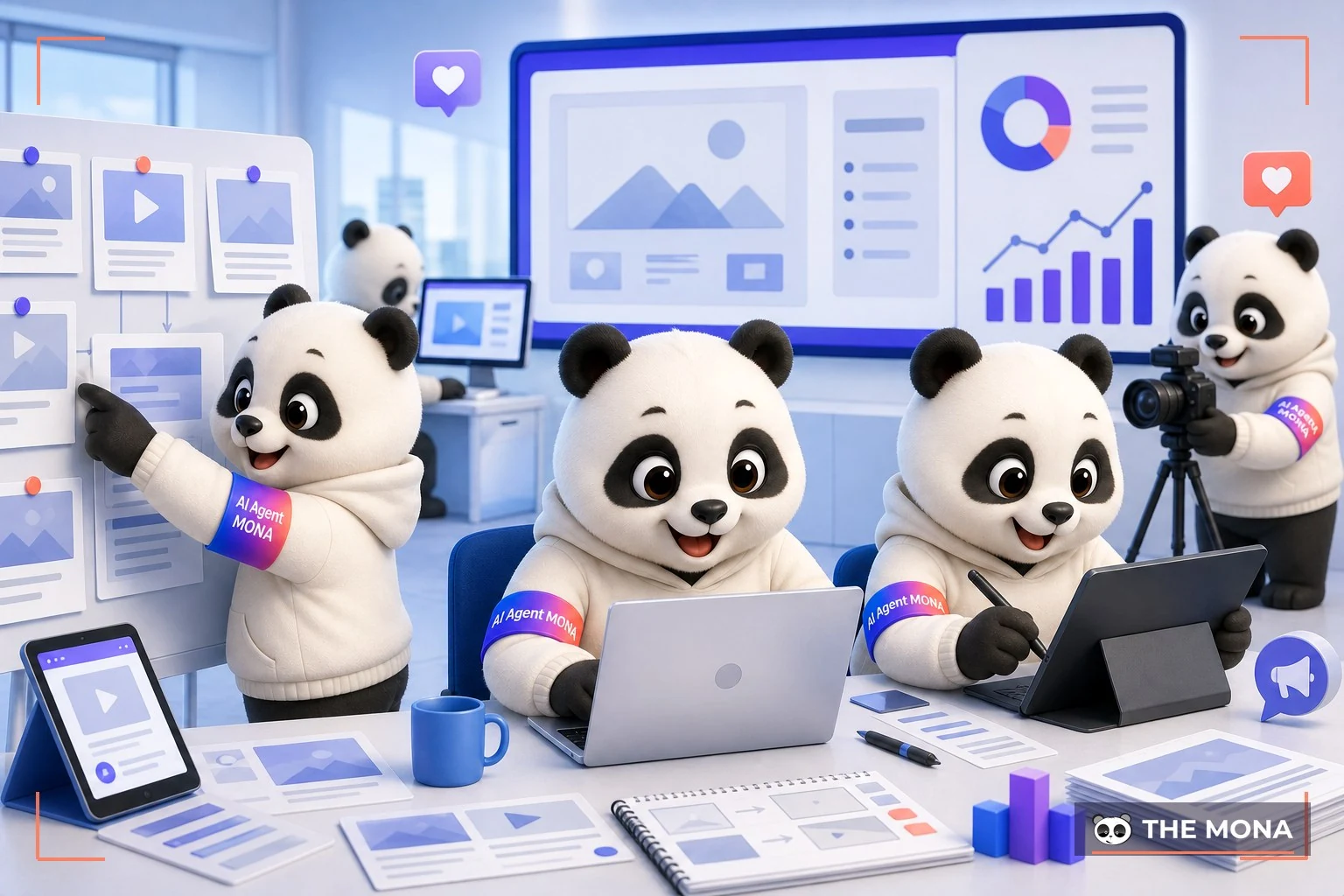 Đội gấu MONA đang thực hiện dùng grok cho marketing cách tạo nội dung chất lượng trong tích tắc trong bối cảnh làm việc thực tế