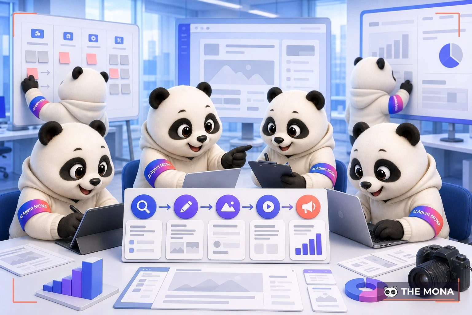 Đội gấu MONA đang thực hiện tạo quảng cáo hấp dẫn với grok công thức 5 bước không thể bỏ qua trong bối cảnh làm việc thực tế