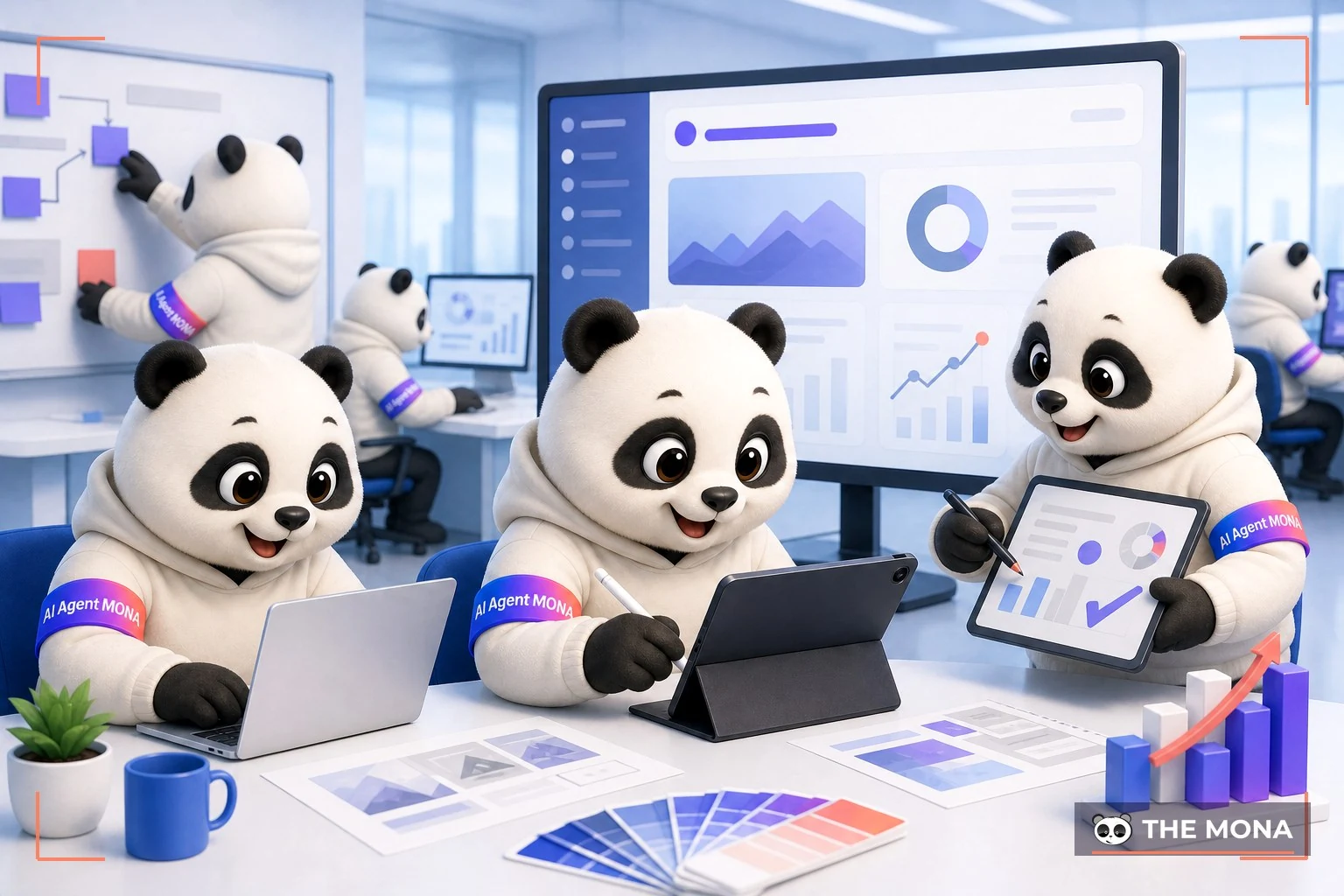 Đội gấu MONA đang thực hiện khám phá sức mạnh midjourney thay đổi cách làm marketing hiệu quả trong bối cảnh làm việc thực tế