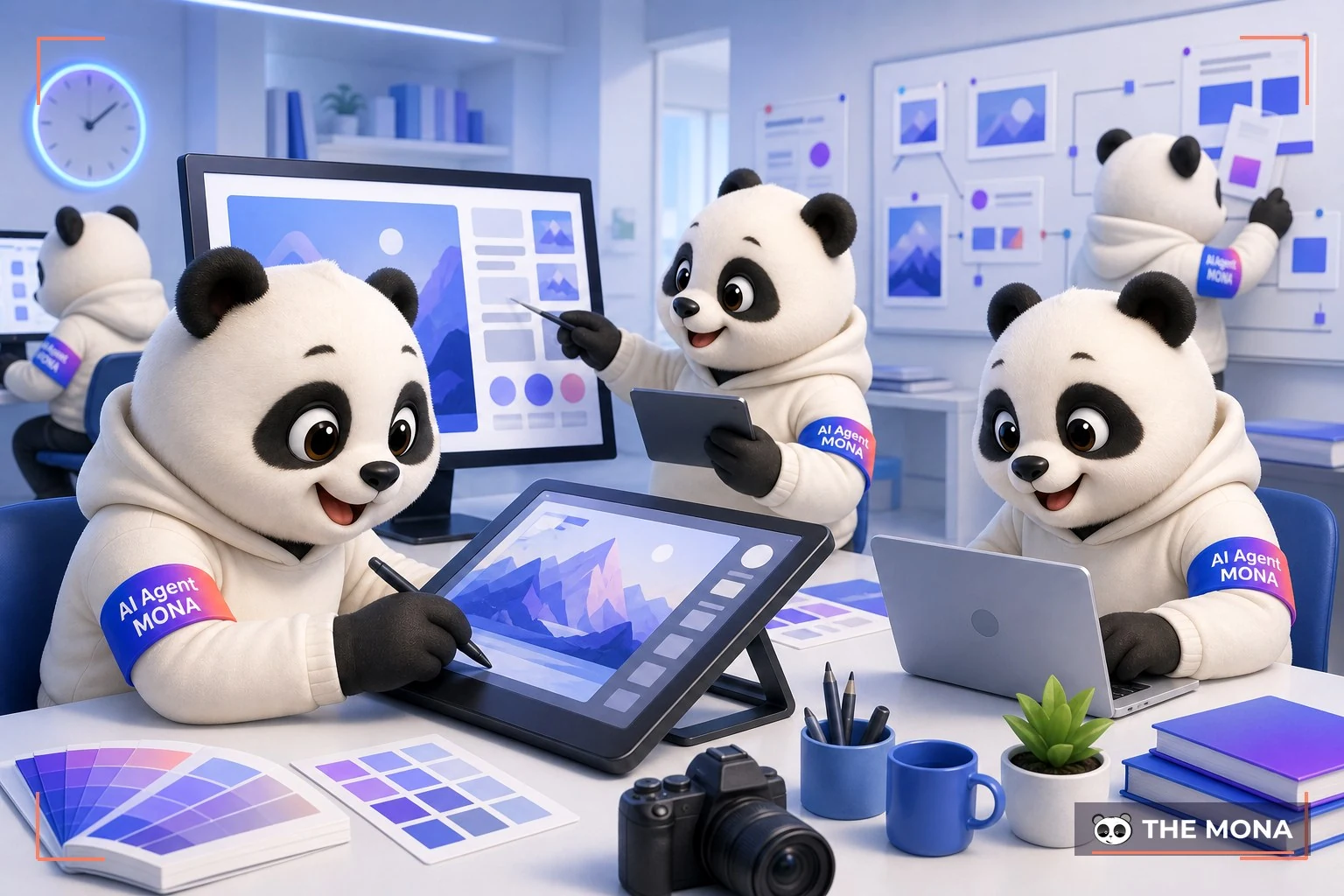 Đội gấu MONA đang thực hiện sáng tạo nội dung hình ảnh cách tạo hình ảnh độc đáo chỉ trong 5 phút trong bối cảnh làm việc thực tế
