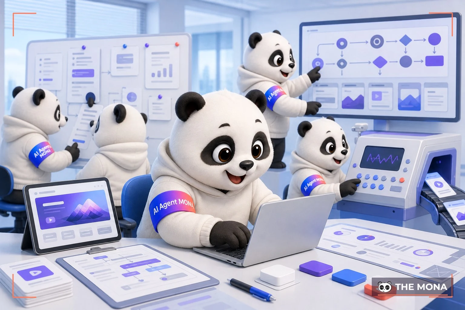 Đội gấu MONA đang thực hiện công thức prompt 4 lớp ép sora bám đúng giọng thương hiệu trong bối cảnh làm việc thực tế