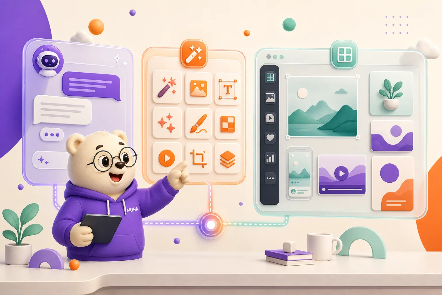Gấu MONA phân biệt Canva AI Magic Studio và Visual Suite