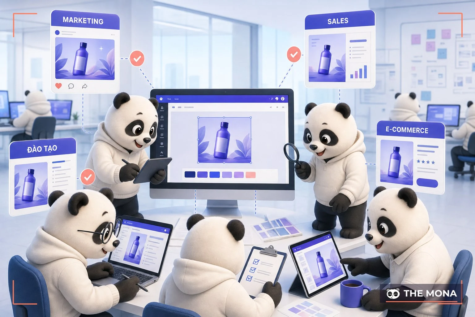Đội gấu MONA dùng Canva AI tạo bốn định dạng cùng thương hiệu