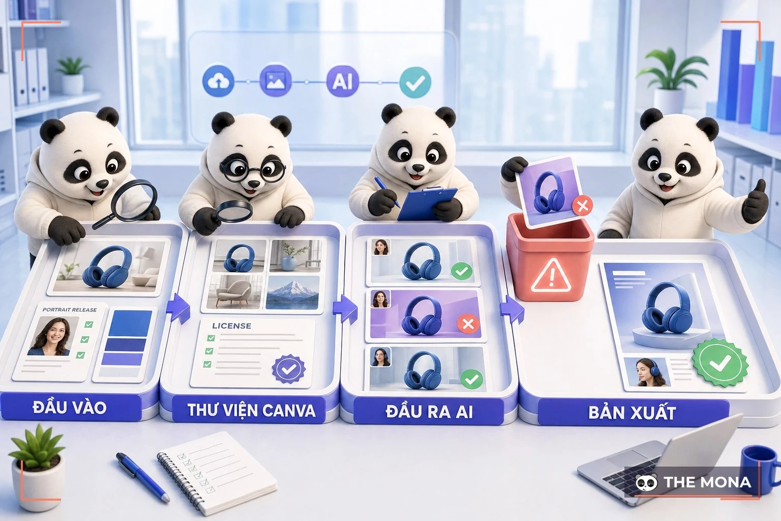 Đội gấu MONA kiểm tra quyền sử dụng thương mại Canva AI