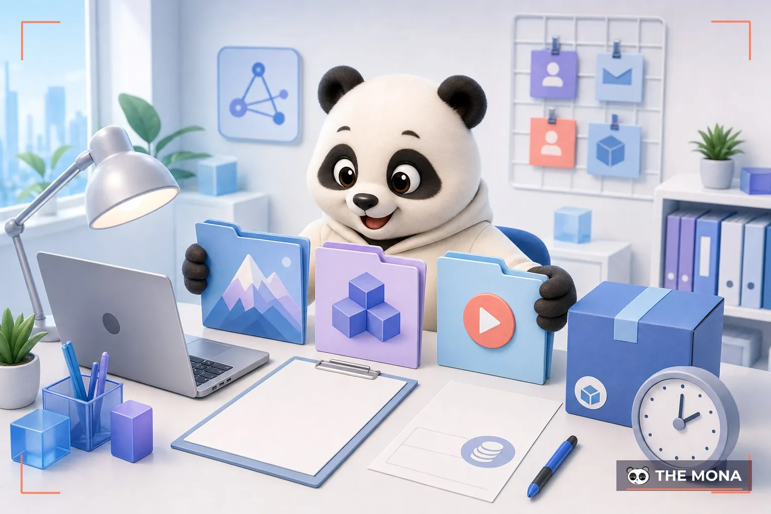 Gấu MONA minh họa công việc freelance độc lập