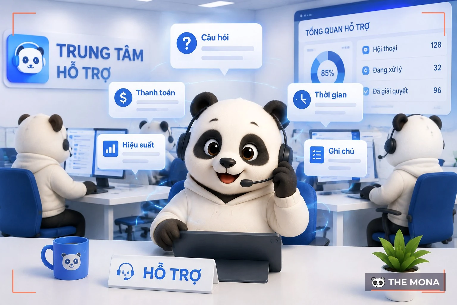 Gấu MONA đeo tai nghe trả lời các câu hỏi về giá SEO