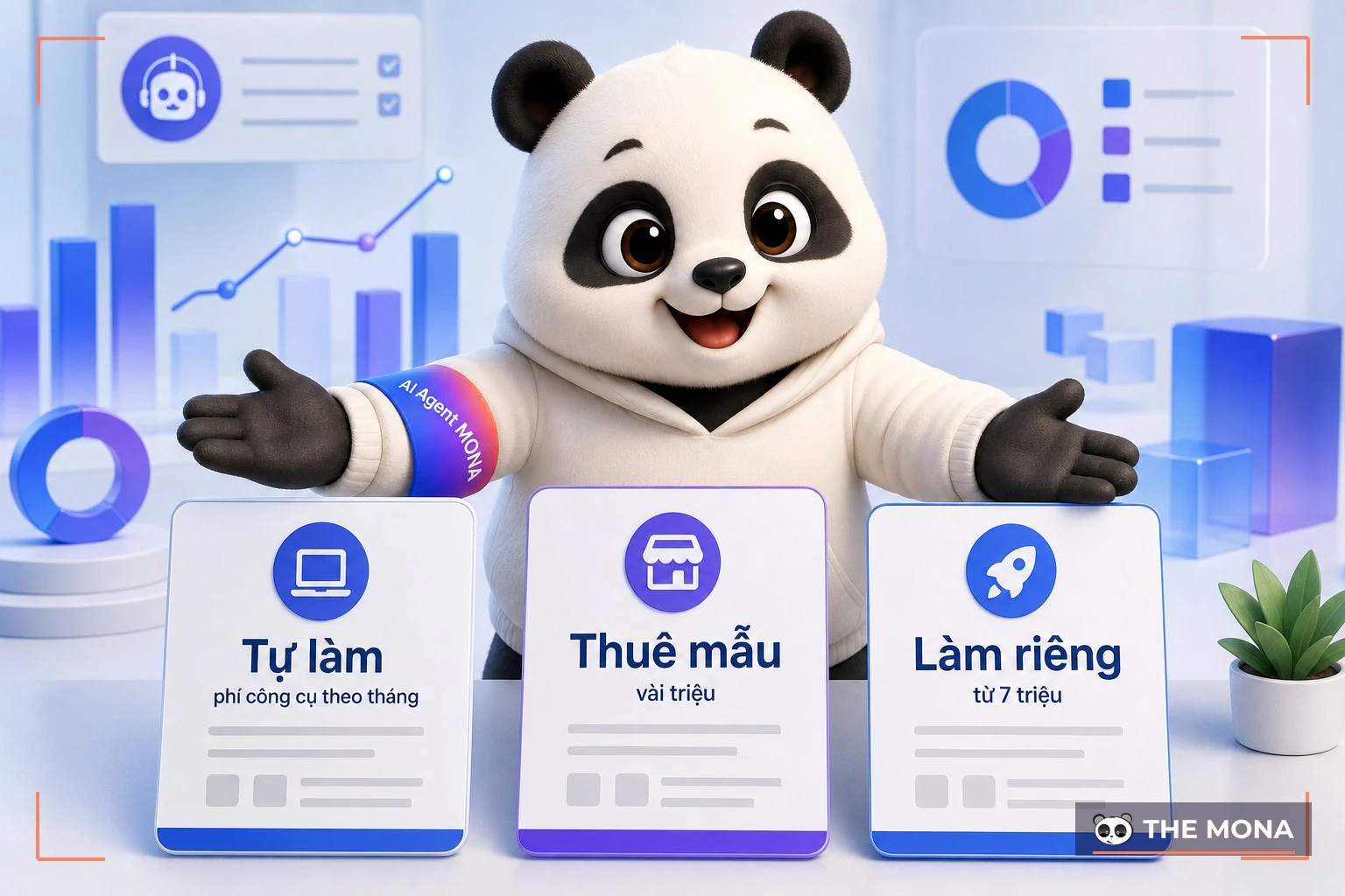 Gấu MONA đặt ba thẻ tự làm, thuê mẫu và làm riêng lên bàn