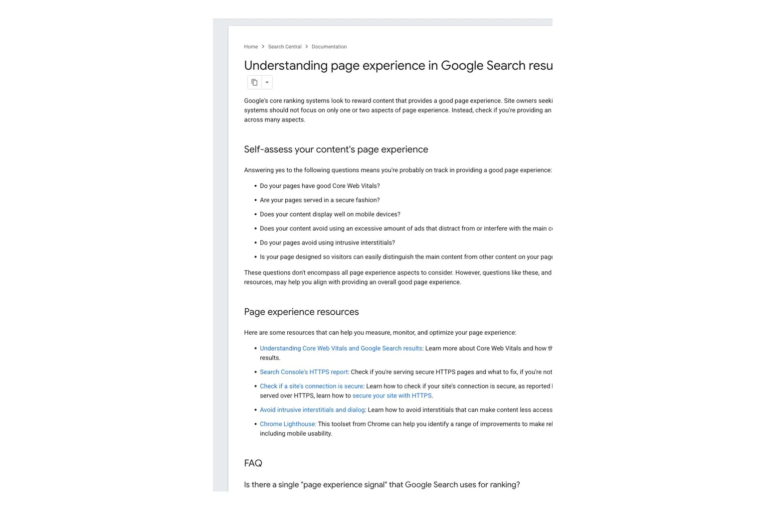 Tài liệu Google về Core Web Vitals HTTPS và trải nghiệm di động