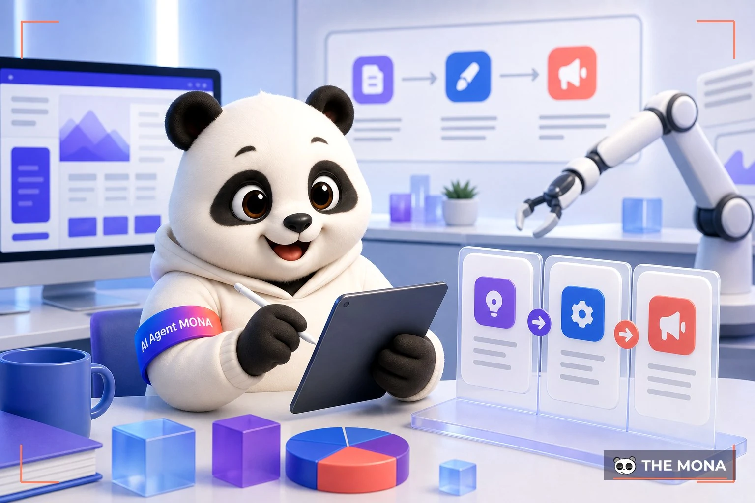Đội gấu MONA đang thực hiện quy trình 3 bước tự động hóa ý tưởng nội dung với api trong bối cảnh làm việc thực tế