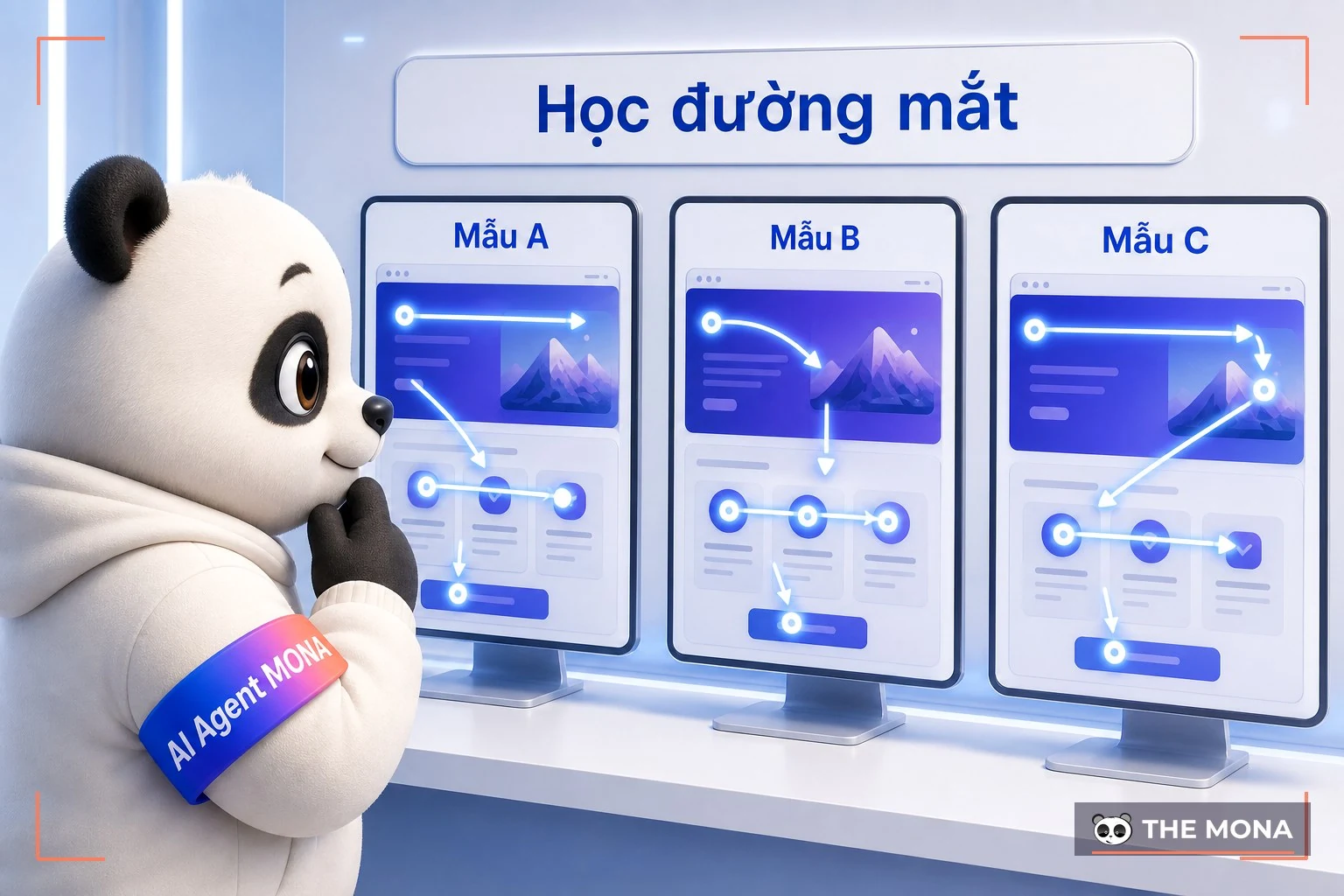 Gấu MONA dò đường mắt trên ba mẫu trang đích khác nhau