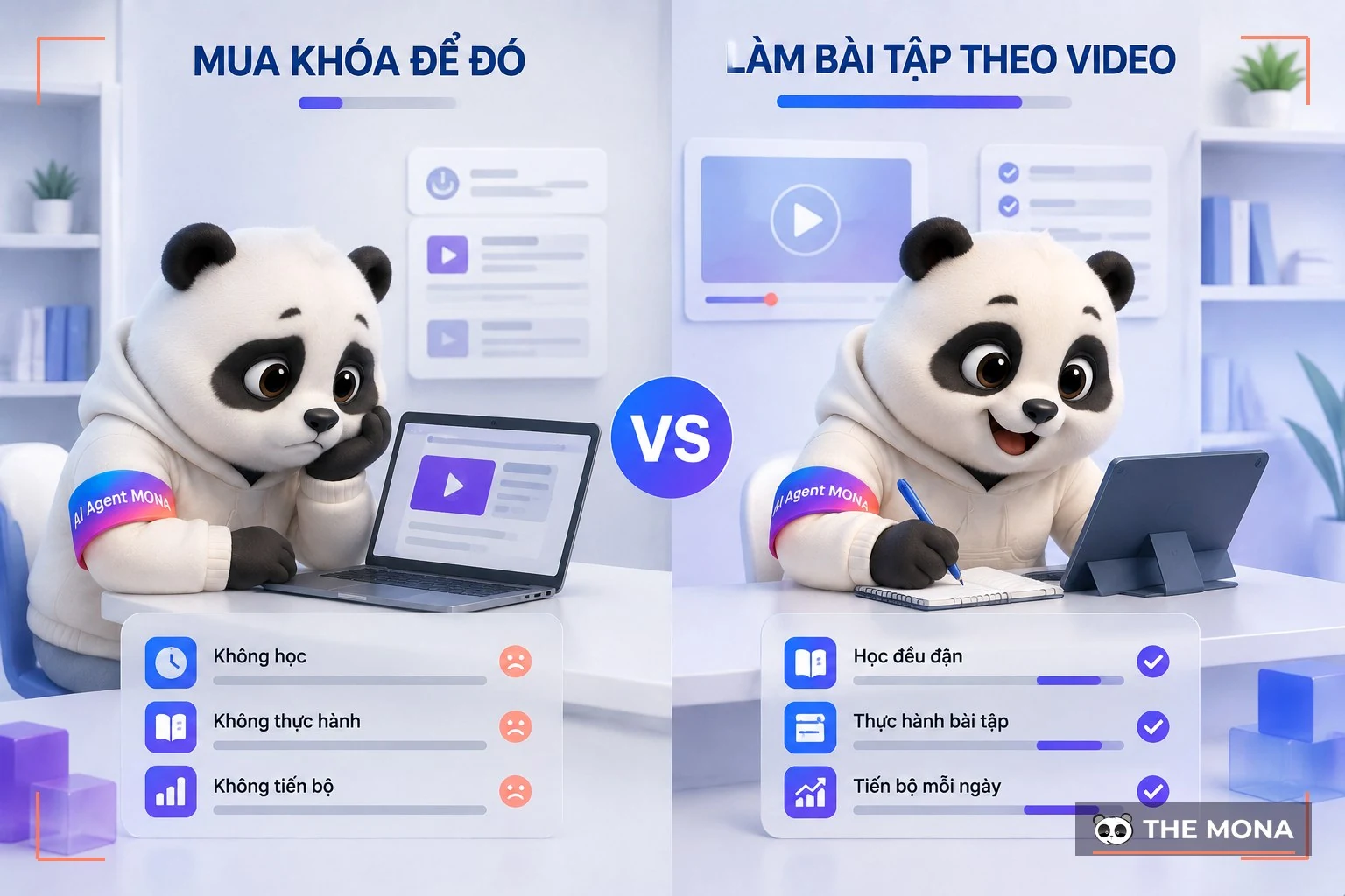 So sánh học viên mua khóa để đó với học viên làm bài tập theo video