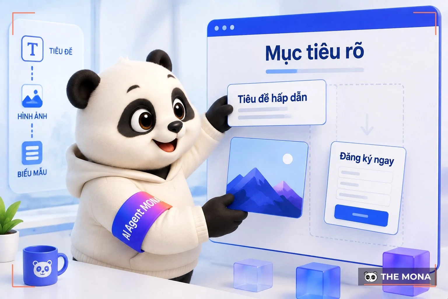Gấu MONA đặt khối hình vào trang có mục tiêu rõ và nút đăng ký