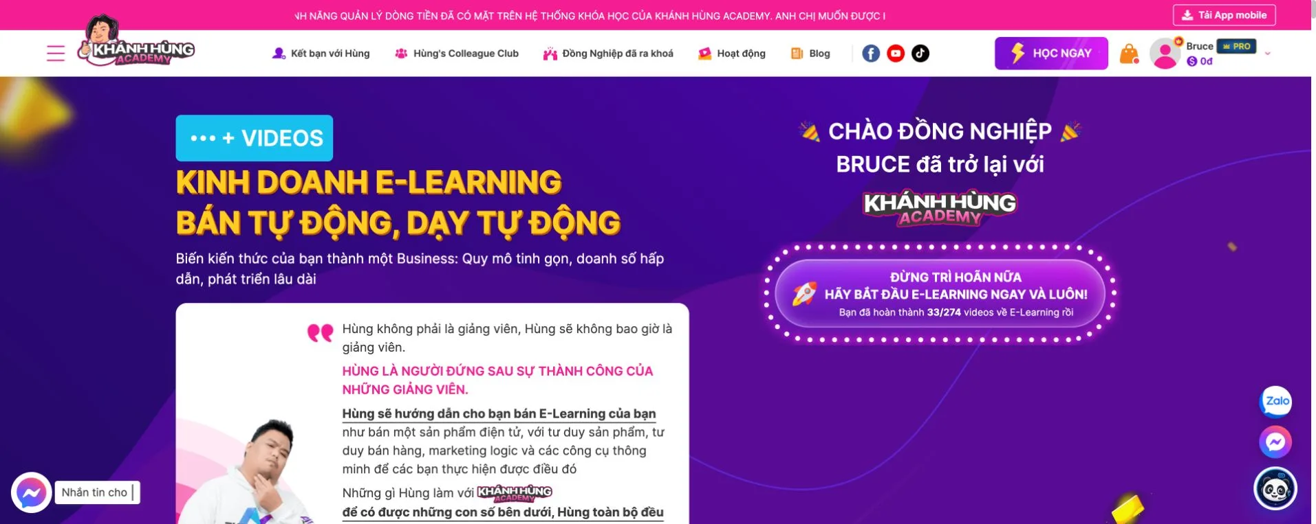 Thiết kế website học trực tuyến Khánh Hùng Academy