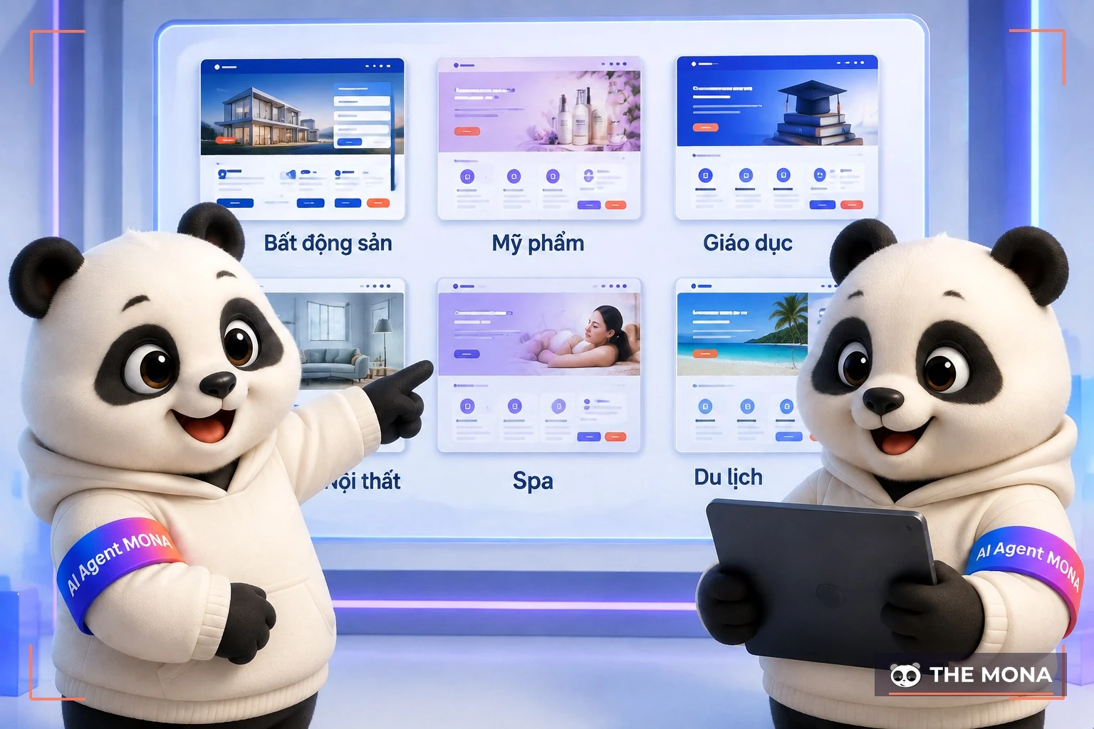 Hai gấu MONA xem sáu mẫu trang đích cho sáu ngành khác nhau