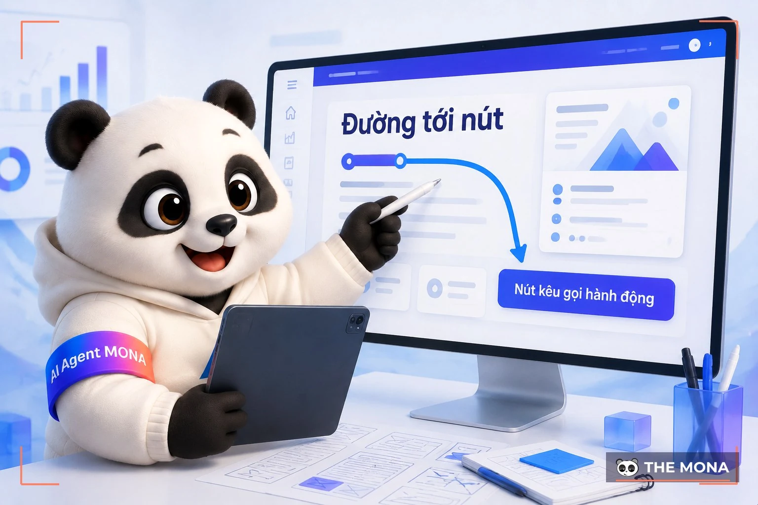 Gấu MONA vạch đường mắt từ tiêu đề tới nút kêu gọi hành động